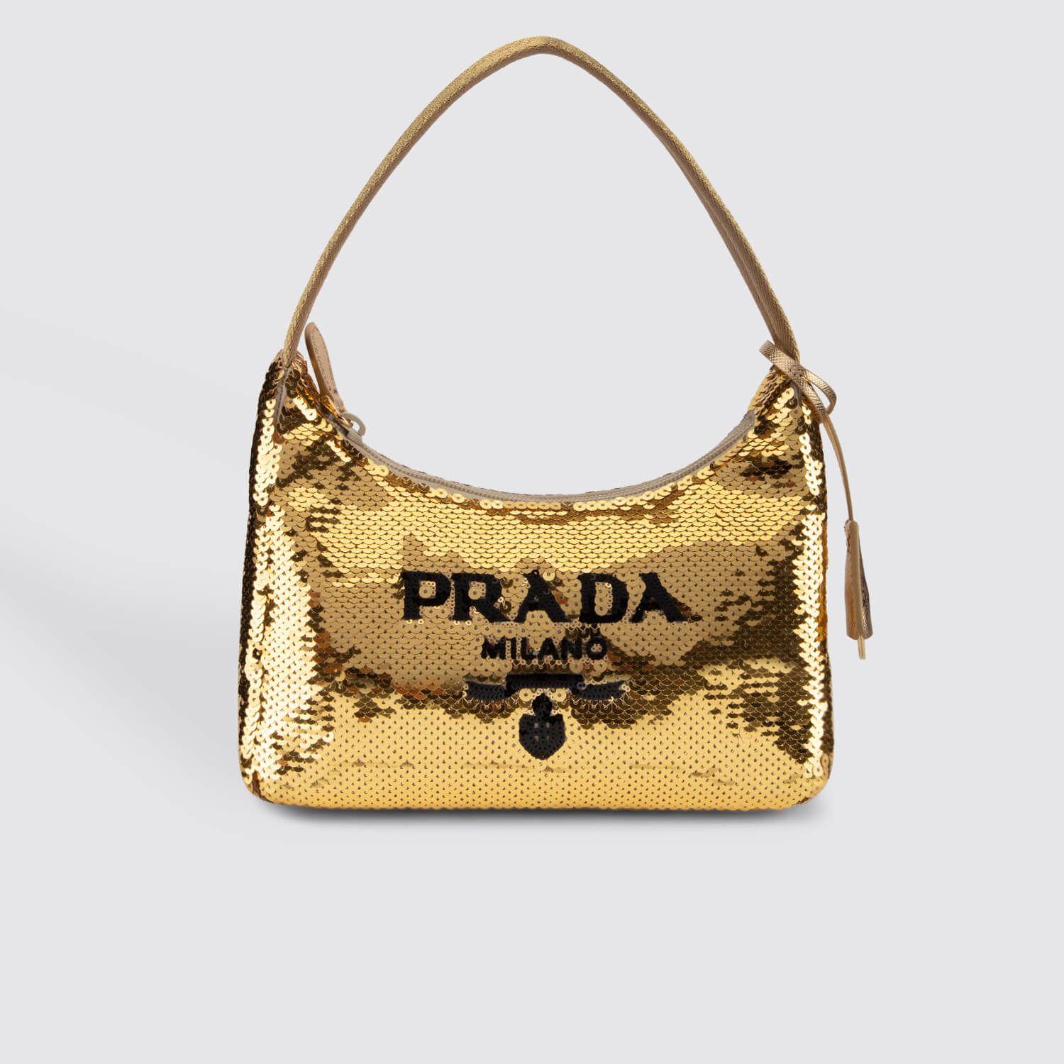 Prada Synthetic Gold Sequin Re-edition Bag in Metallic | Lyst