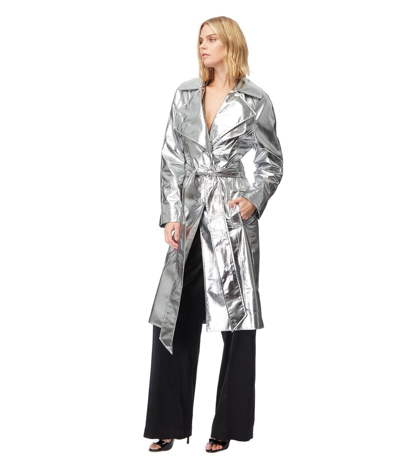 Alexandre Vauthier Silver Metallic Trench Coat | Lyst