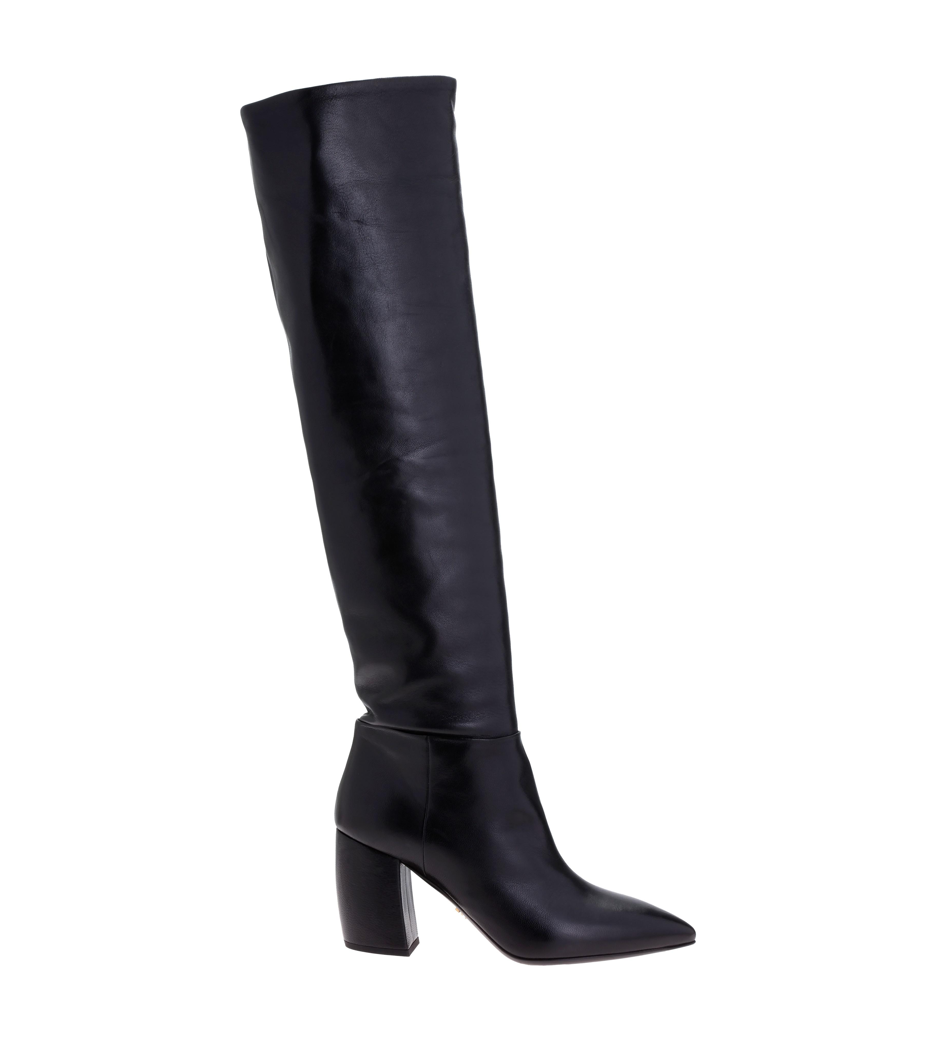 Prada Black Leather Slouch Boots - Lyst