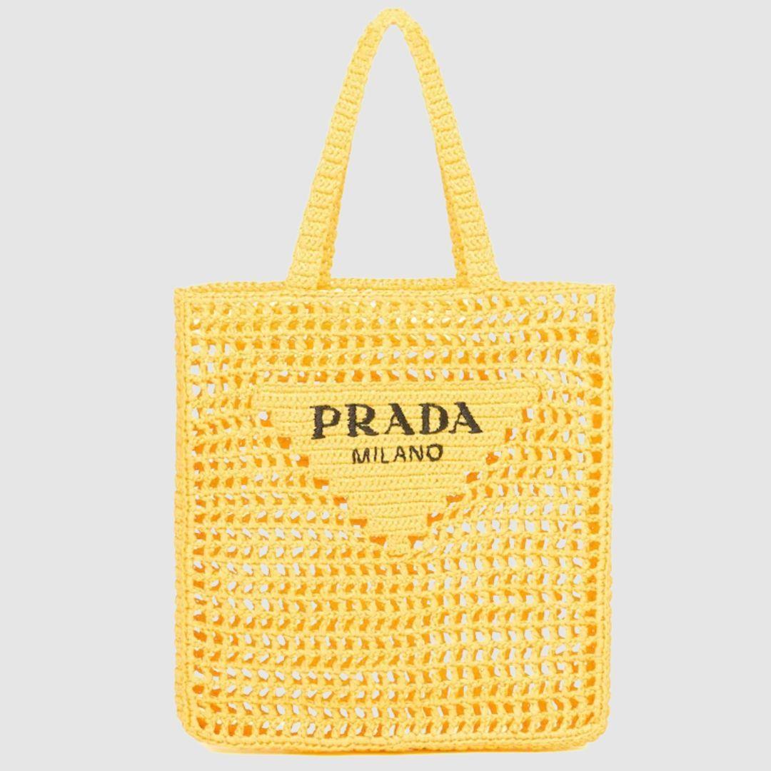 Prada Extra Large Raffia Tote Bag in Yellow | Lyst