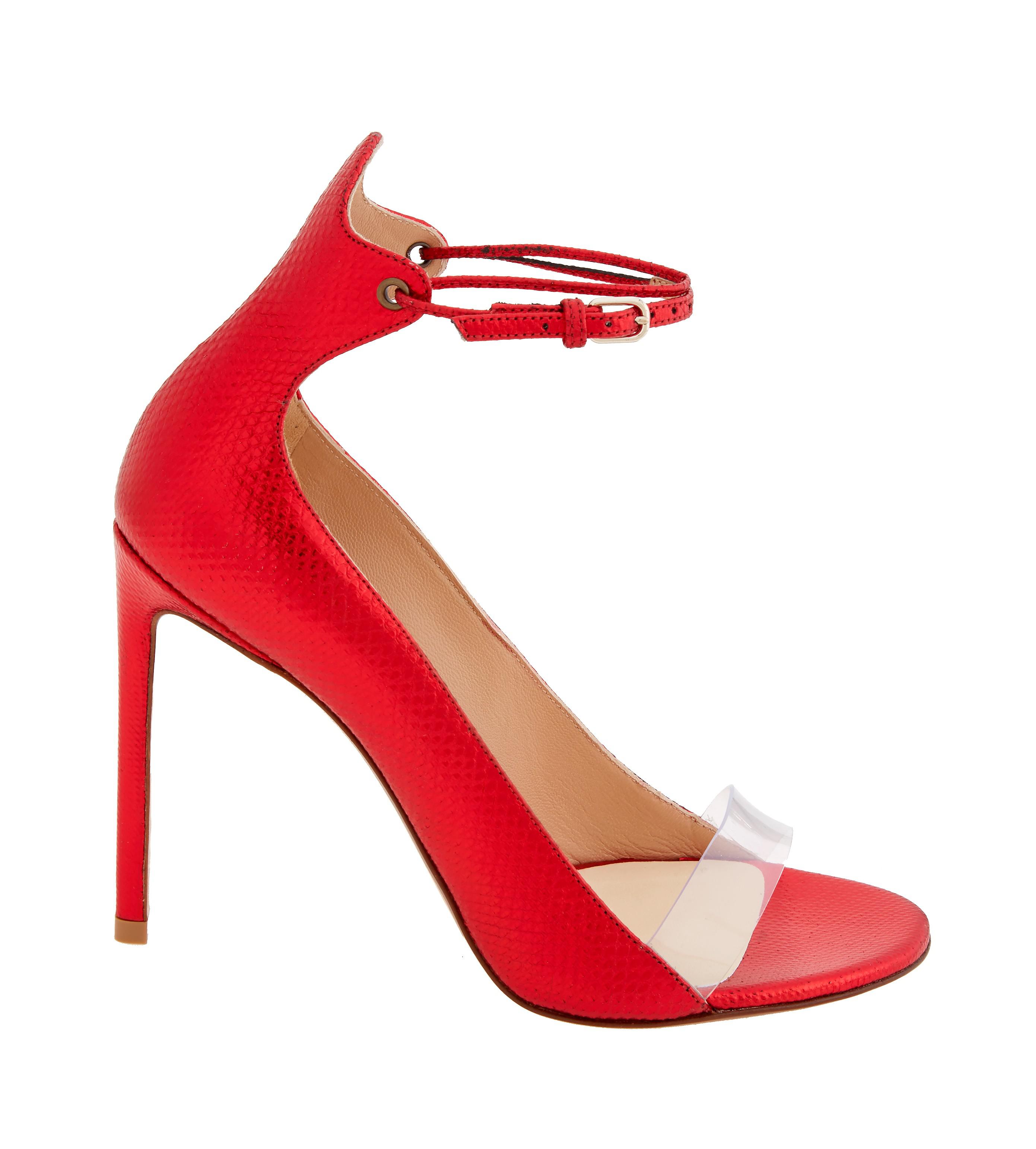 red metallic heels