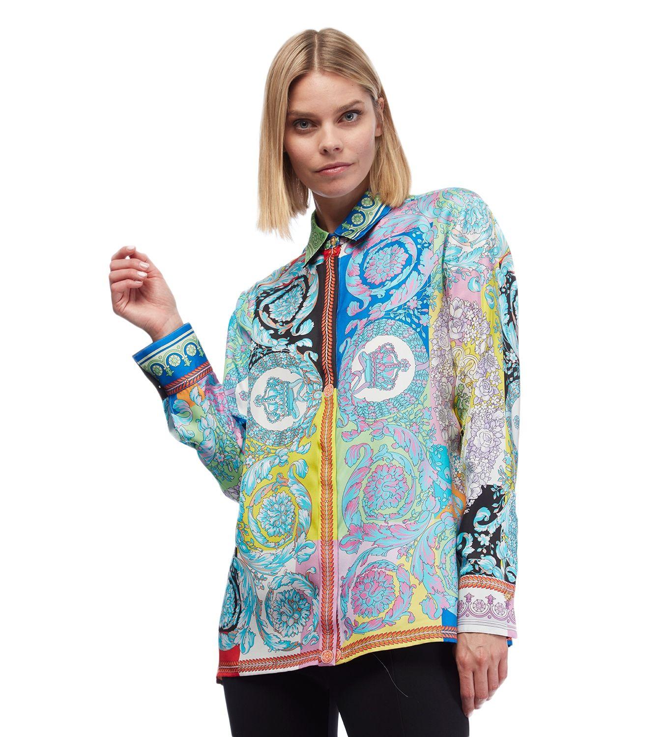 Versace Floral Print Silk Shirt in Blue - Save 50% - Lyst