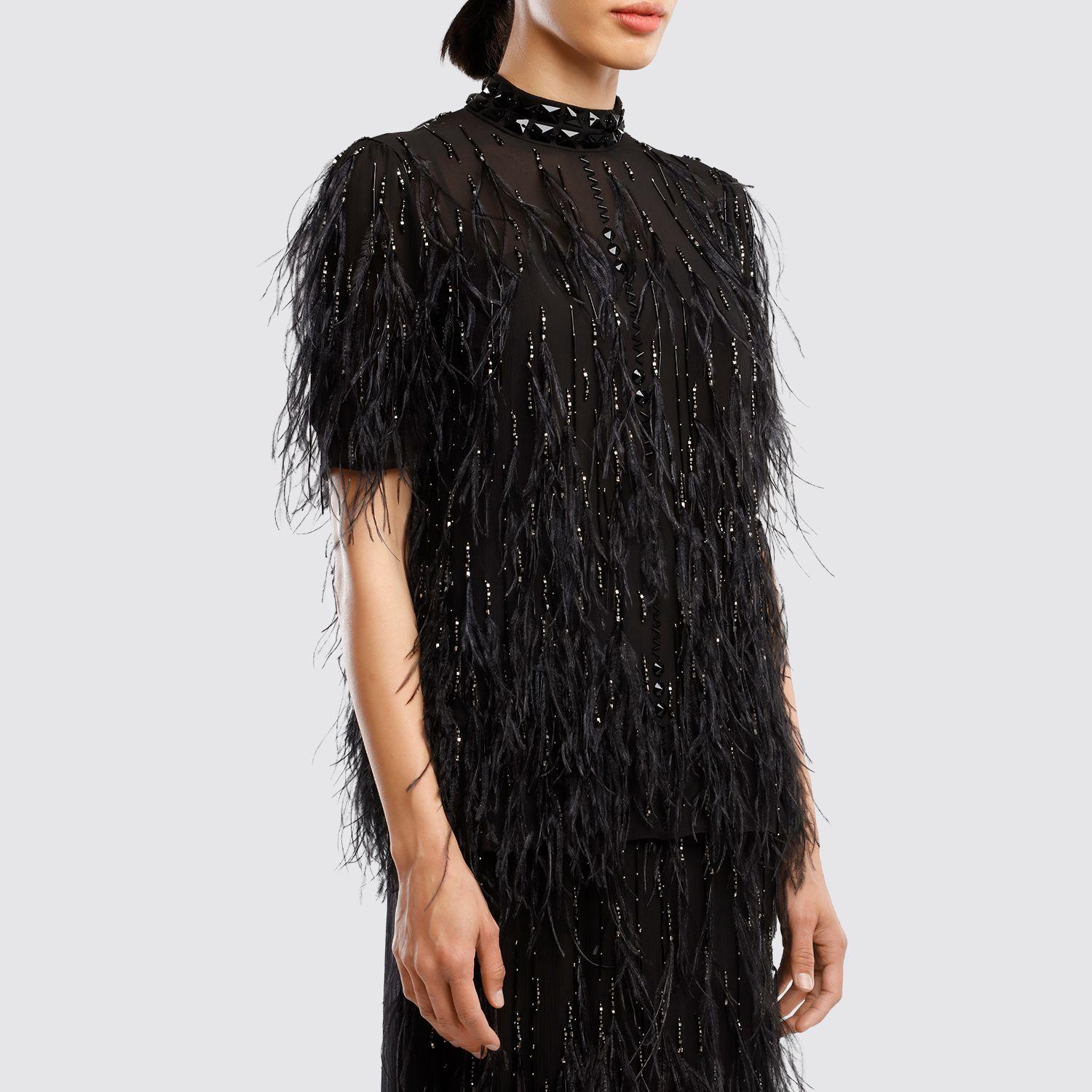 Prada Feather And Chiffon Top, Feathers Pattern in Black - Lyst