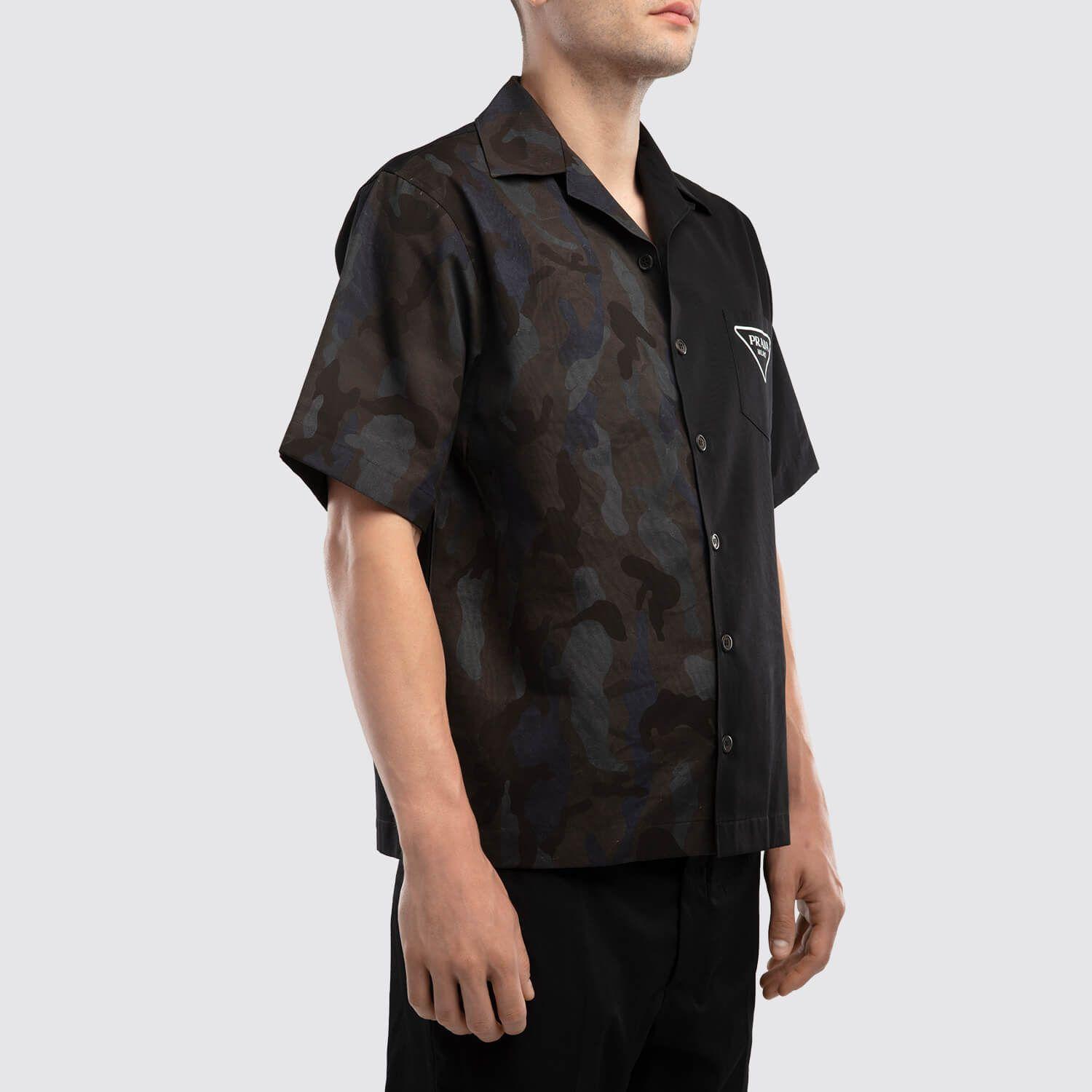 Prada Camo Panel Bowling Shirt in Black for Men | Lyst