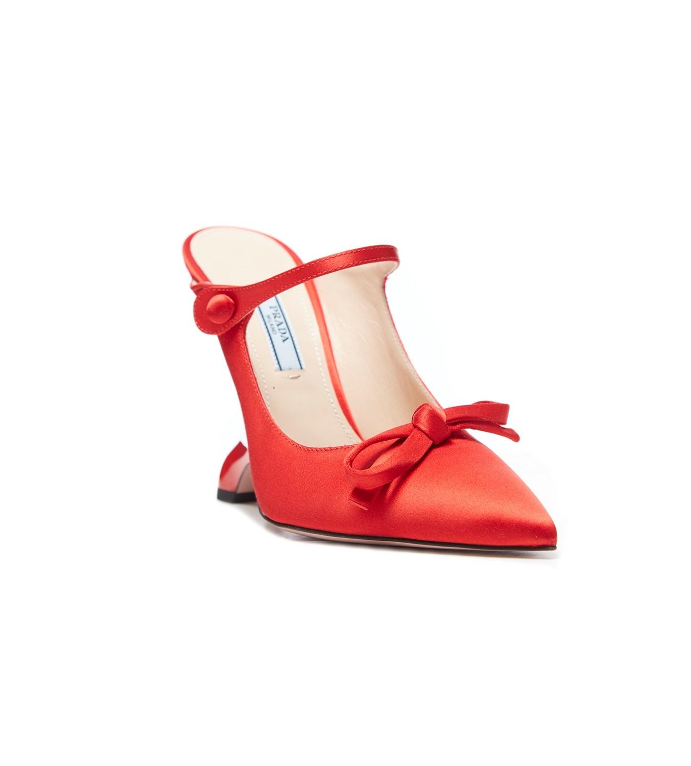 Prada Angled Heel Satin Pumps in Red | Lyst
