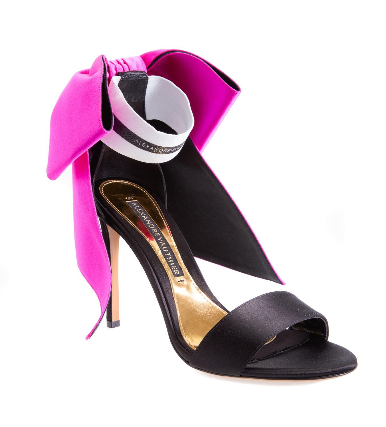 Alexandre Vauthier Satin Bow Pink Open Toe Ankle Strap Heel - Lyst