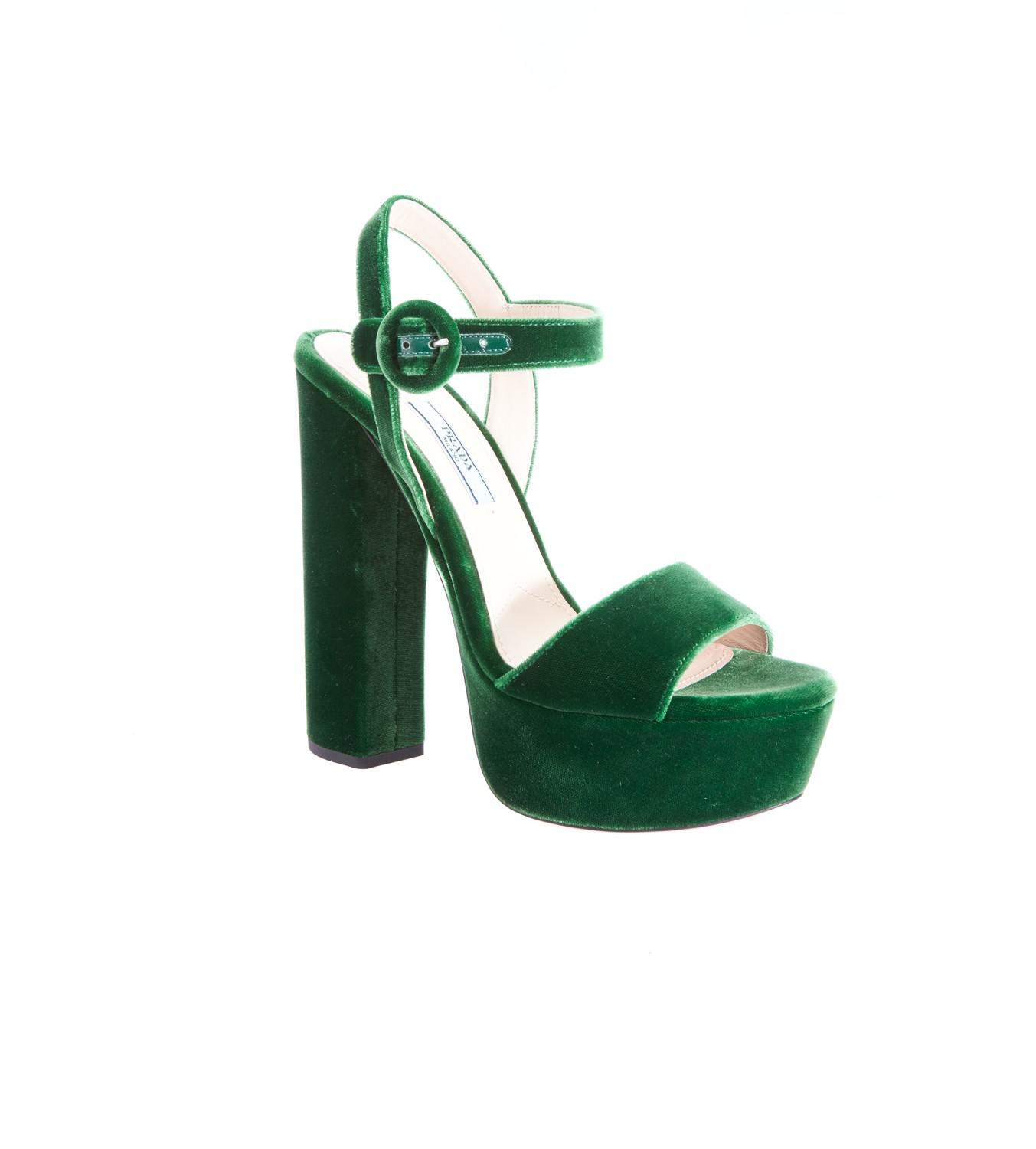 Prada Green Velvet Platform Heels | Lyst