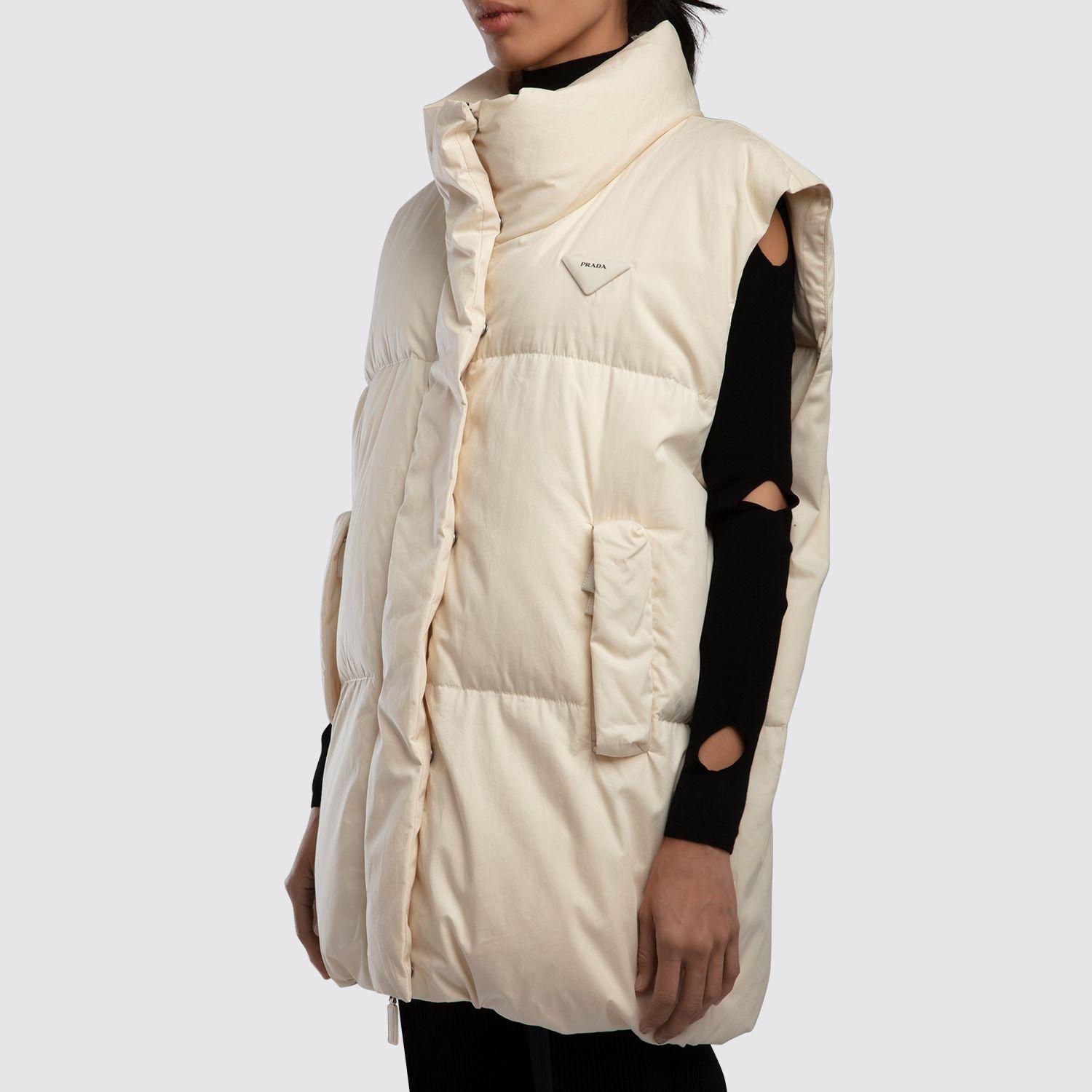 Prada Cotton Oversized Puffer Vest in Natural | Lyst