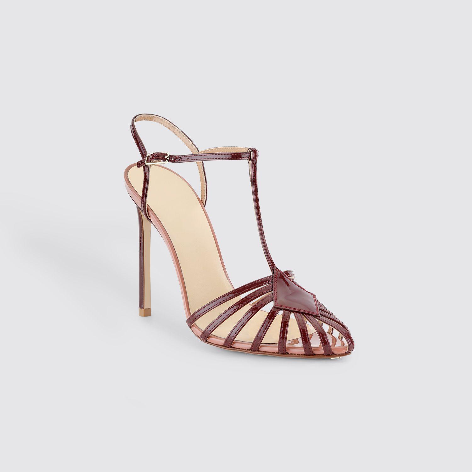 Francesco Russo Leather Bordeaux T-strap Cage Sandal - Lyst