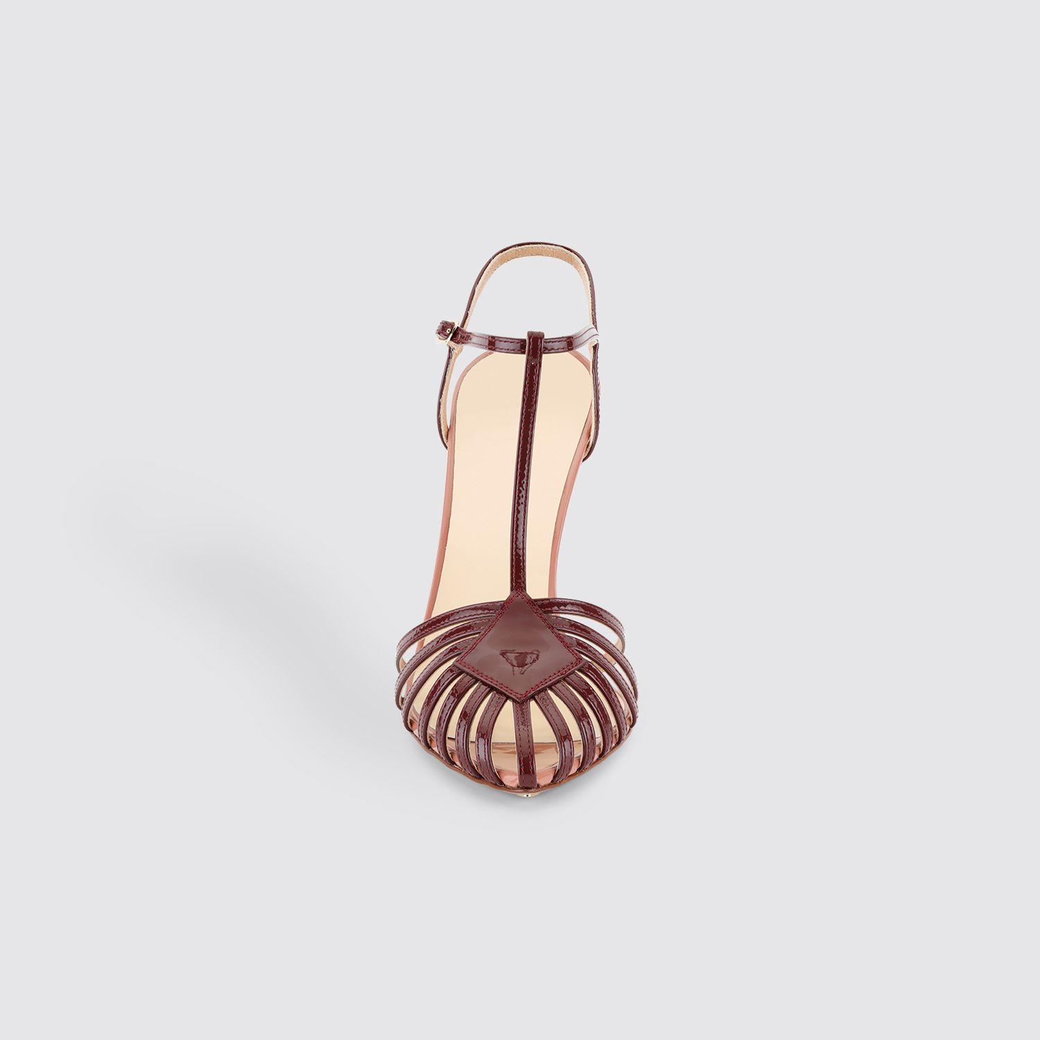 Francesco Russo Leather Bordeaux T-strap Cage Sandal - Lyst