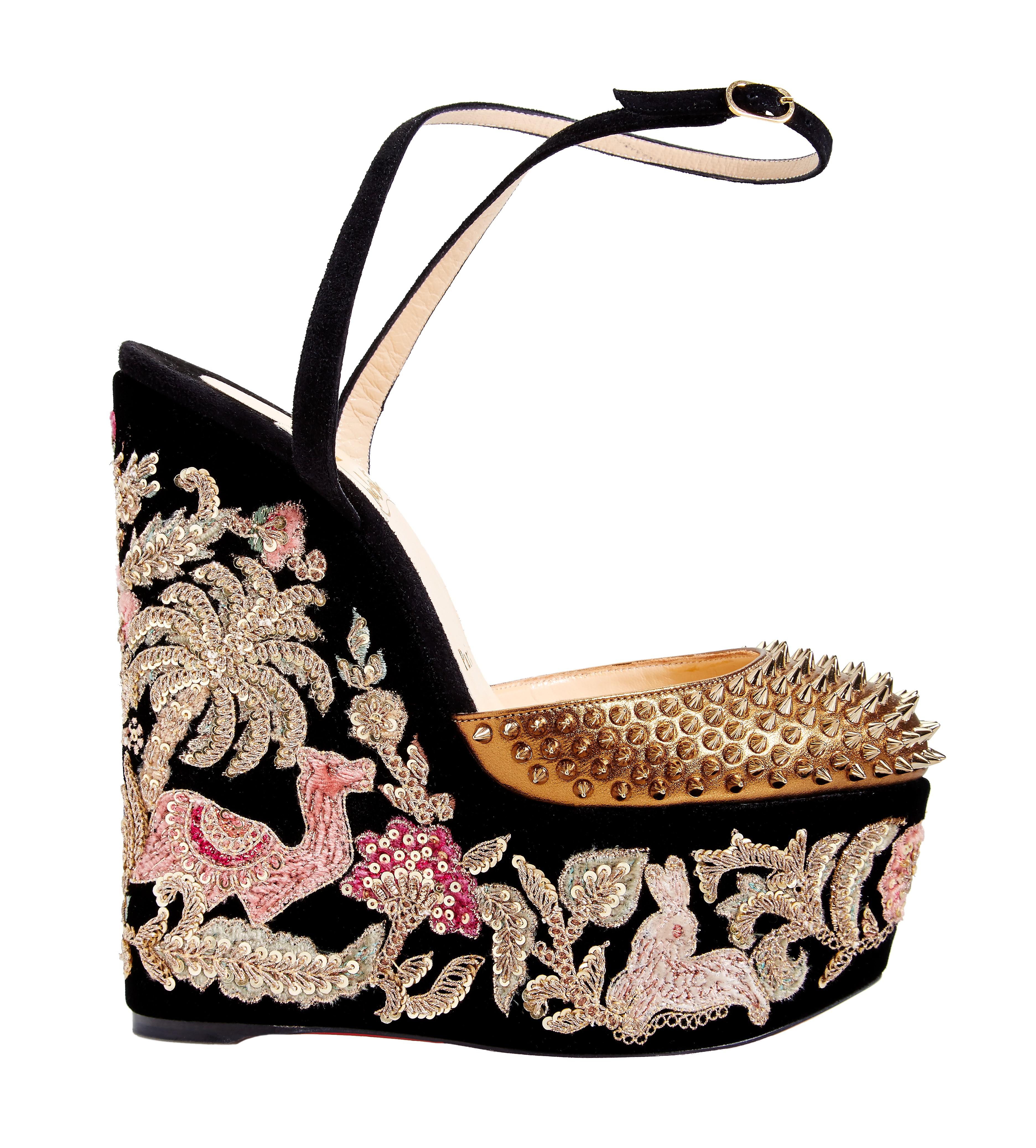 black velvet wedge heels