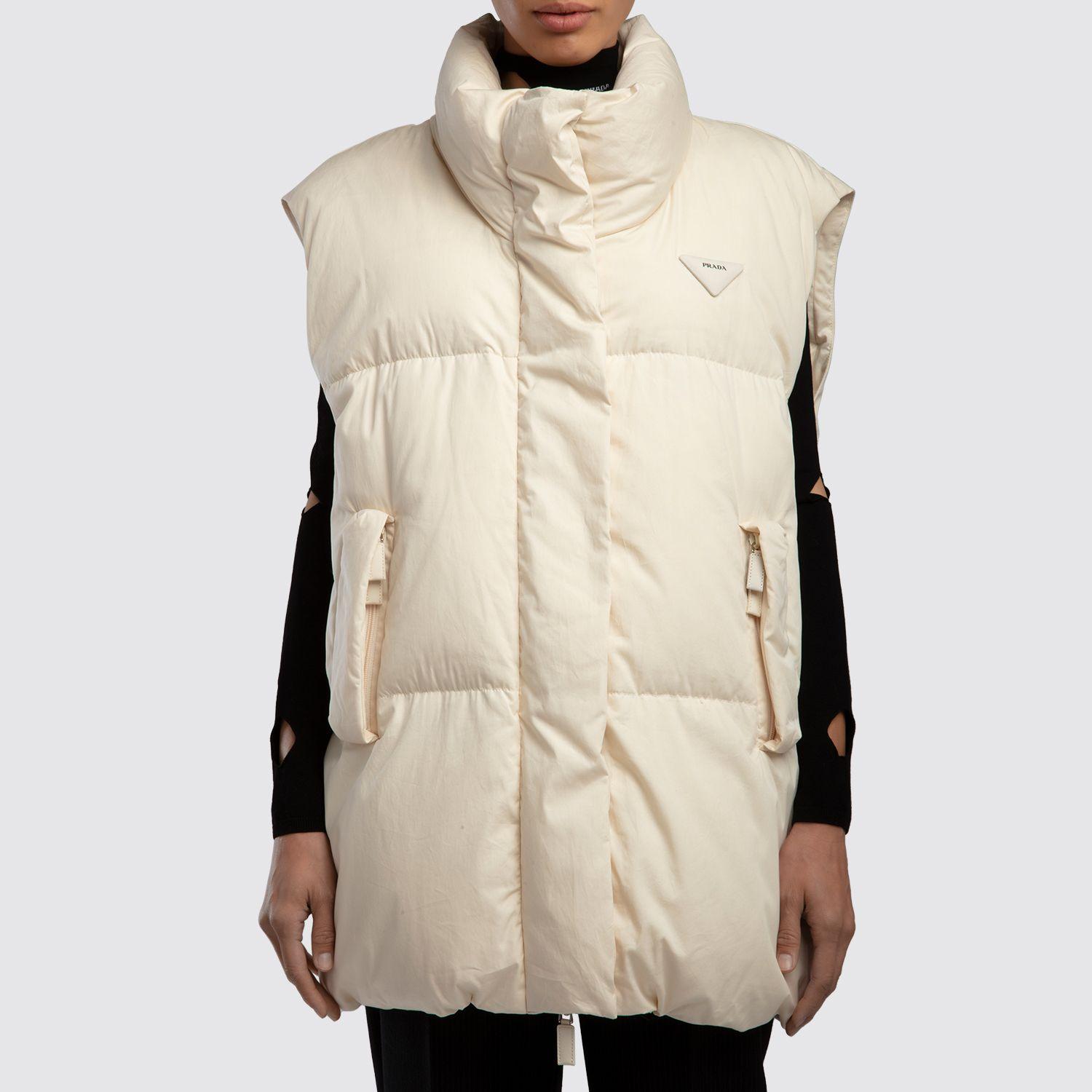 Prada Cotton Oversized Puffer Vest in Natural | Lyst