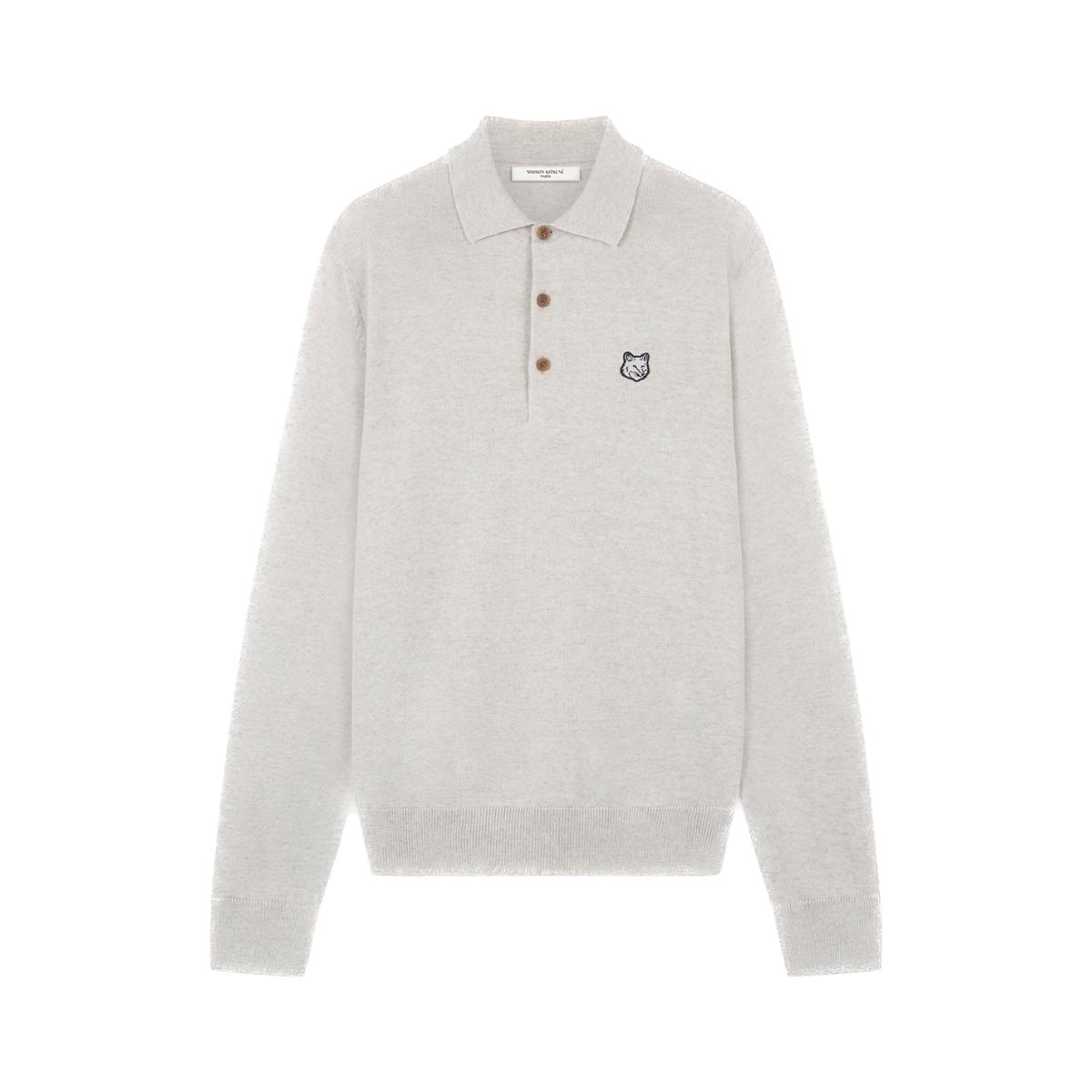 Maison Kitsuné Bold Fox Head Patch Polo Jumper Light Grey Melange