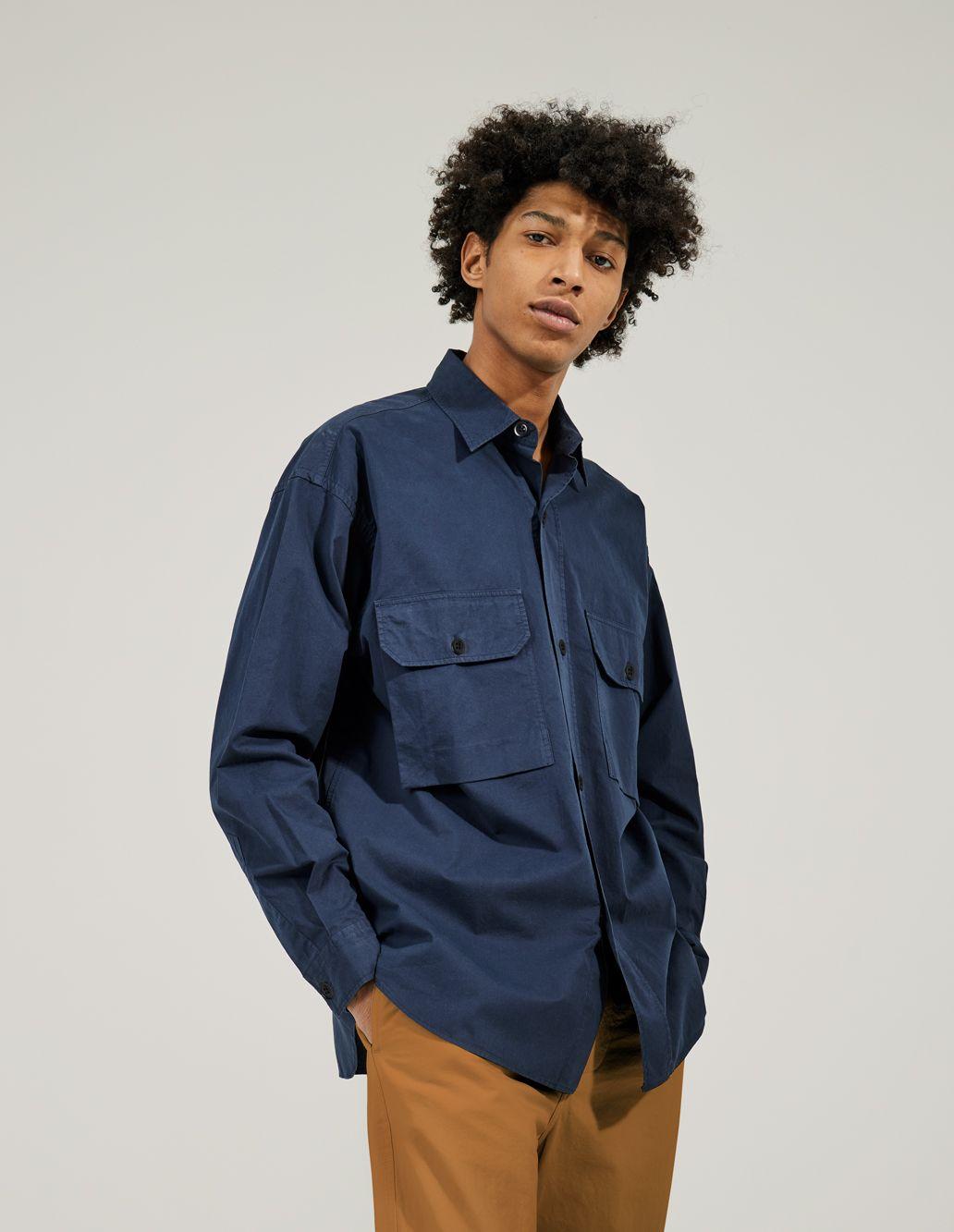 Margaret Howell Safari Shirt Dry Cotton Twill / Kgy Navy in Blue for