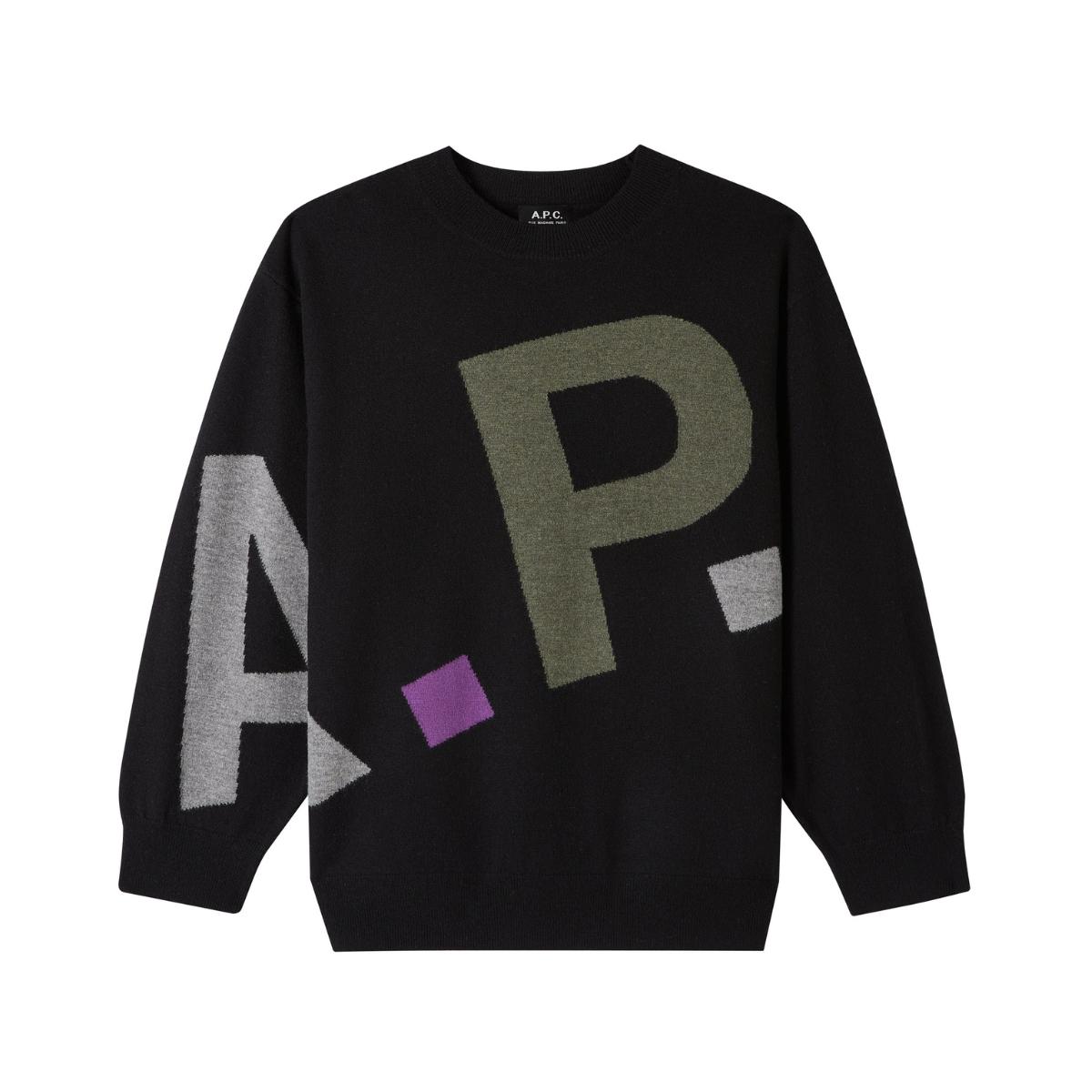 A.P.C. Pull Logo All Over F Noir in Black | Lyst
