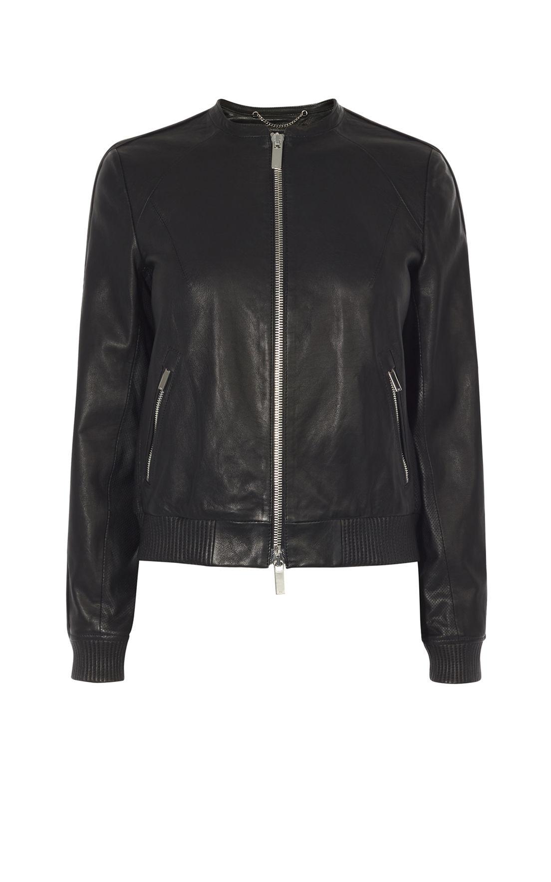 Lyst Karen Millen Leather Bomber Jacket Black in Black