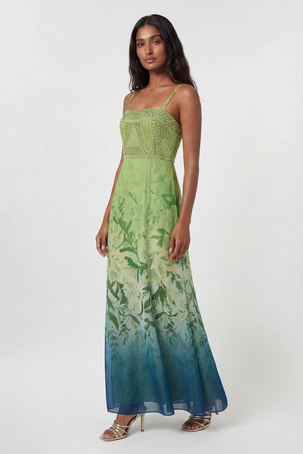 summer green dress Dark Green and Natural Medieval Summer Dress - Cotton