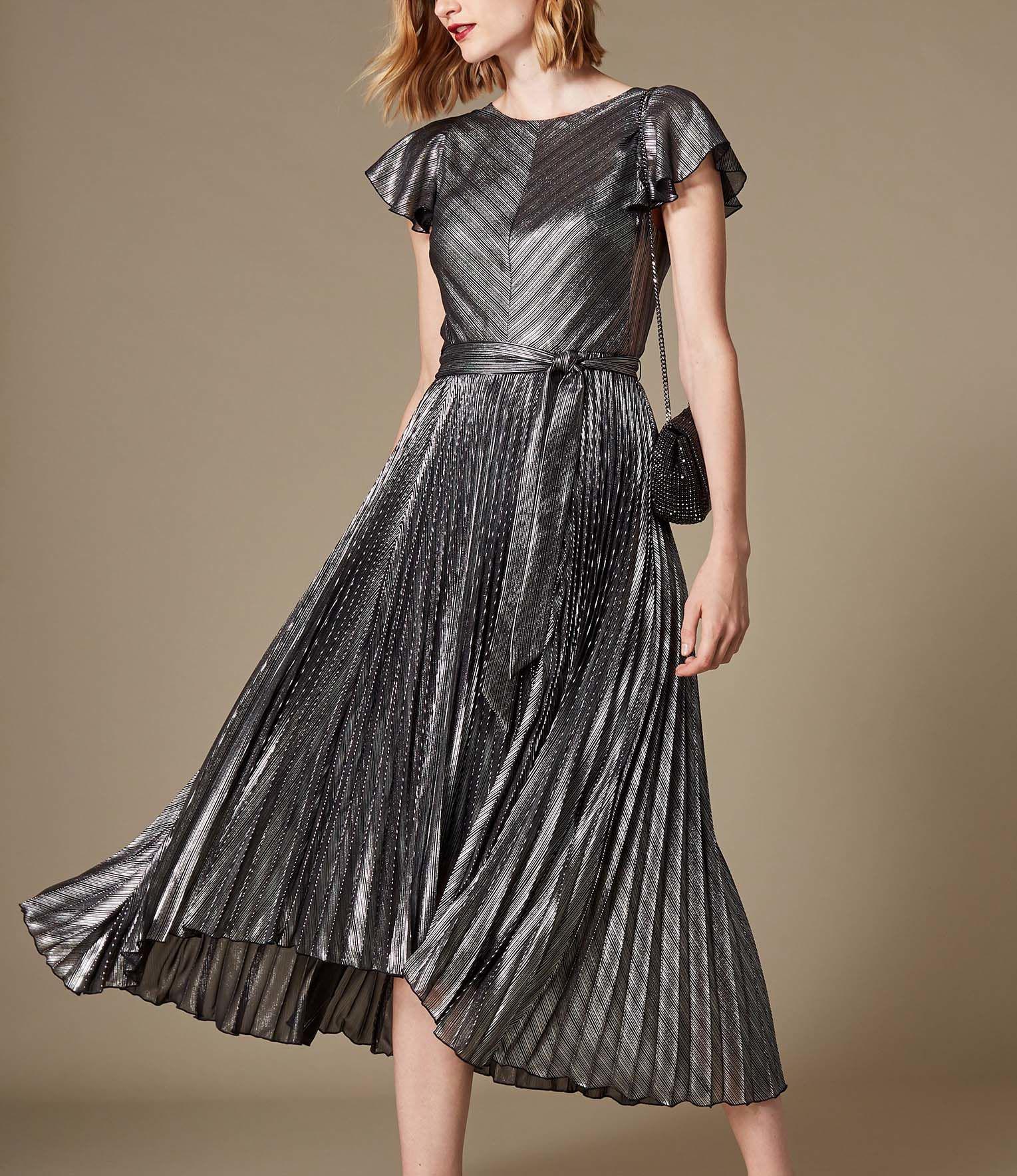 karen millen metallic pleated midi dress