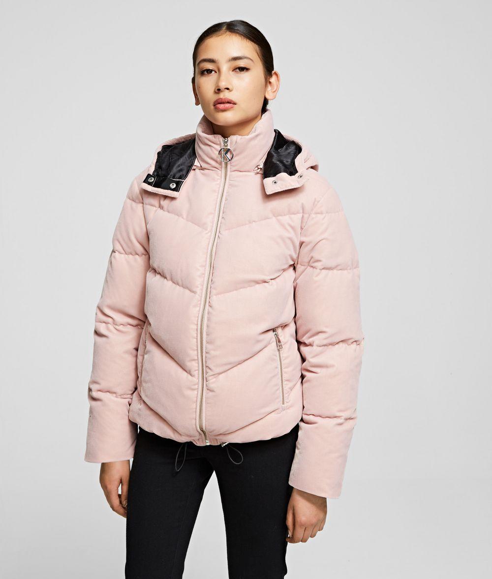 Karl Lagerfeld Velvet Down Jacket in Pale Mauve (Pink) - Lyst