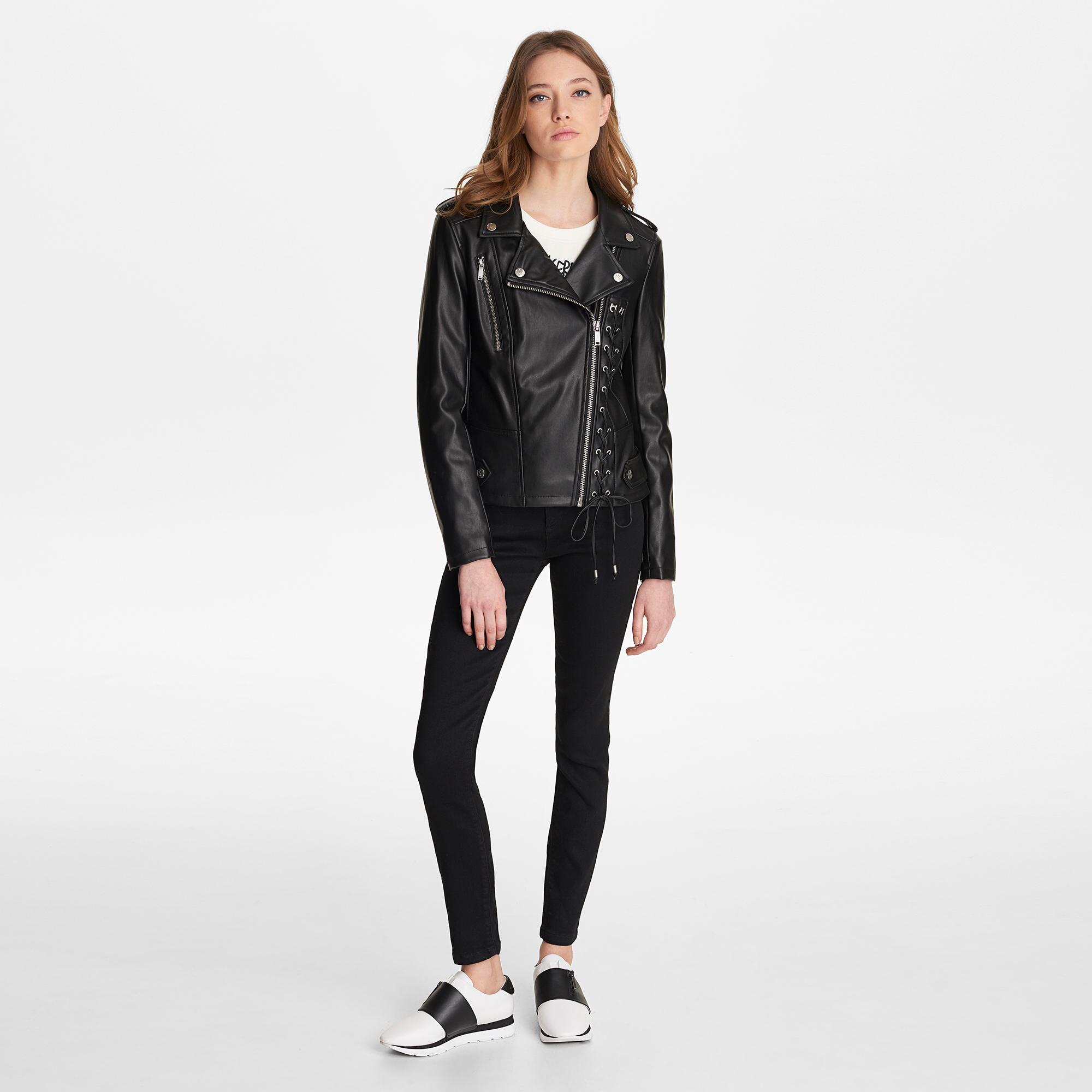 Lace Up Faux Leather Jacket