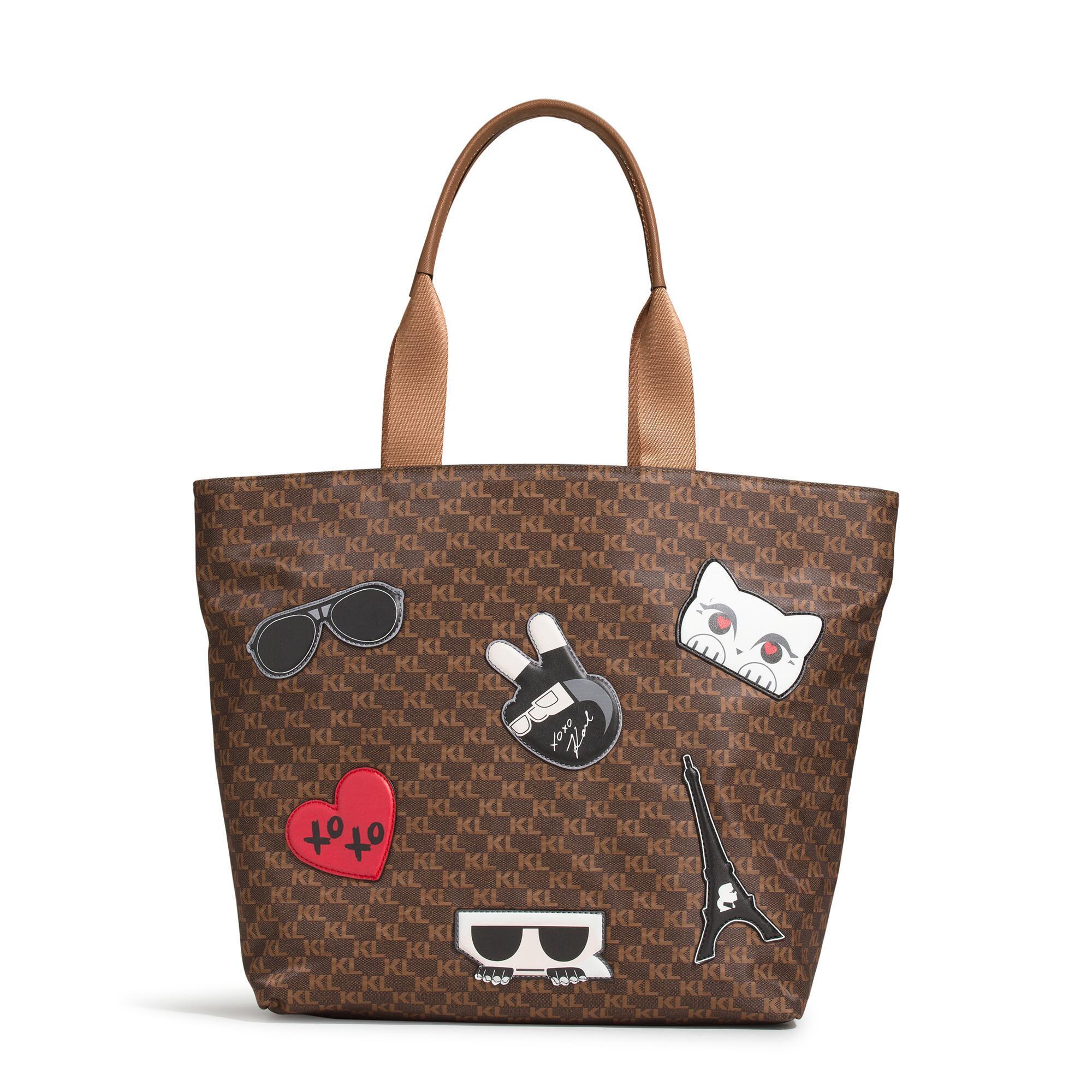 Karl Lagerfeld Amour Logo Patch Nylon Tote Bag in Brown | Lyst