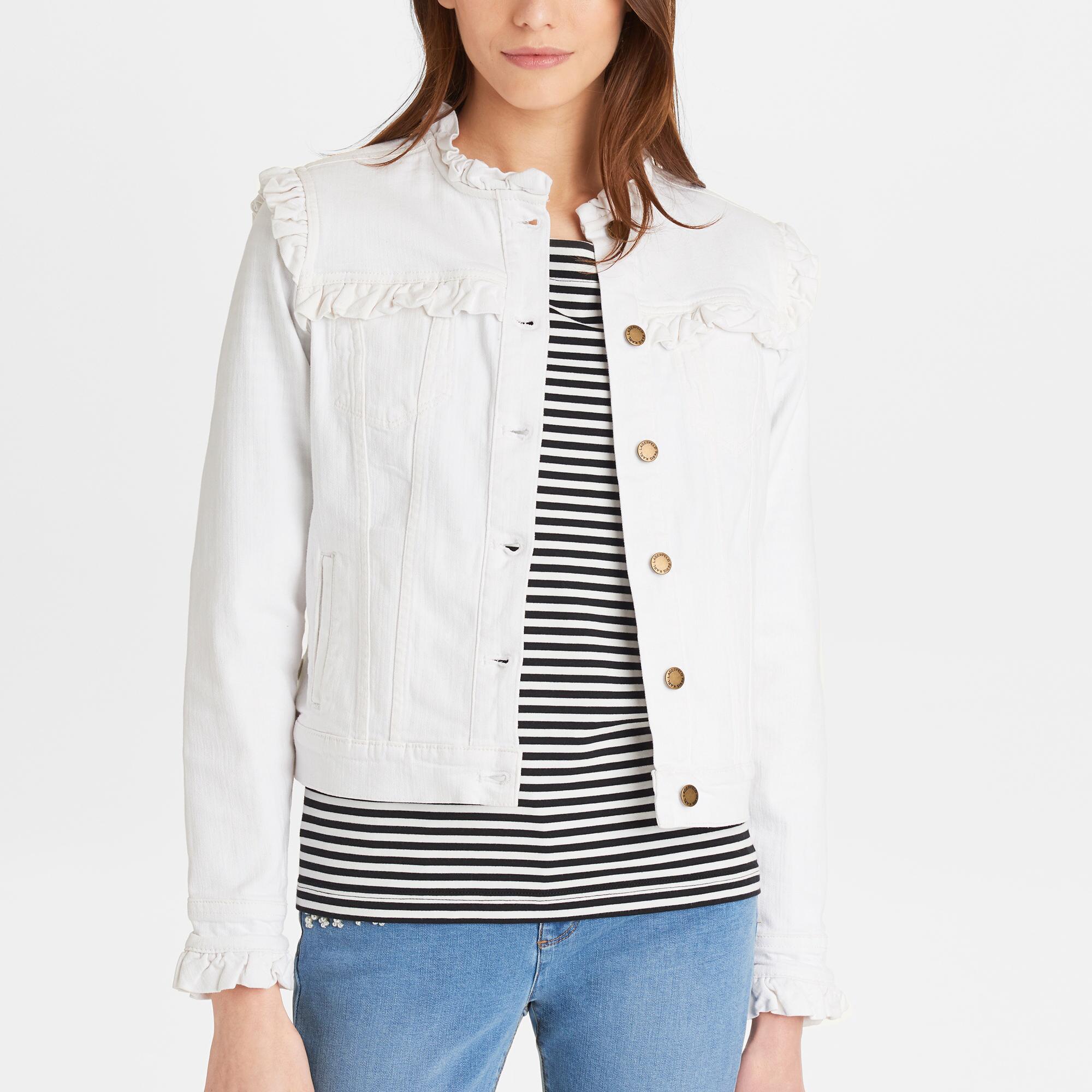 white ruffle denim jacket