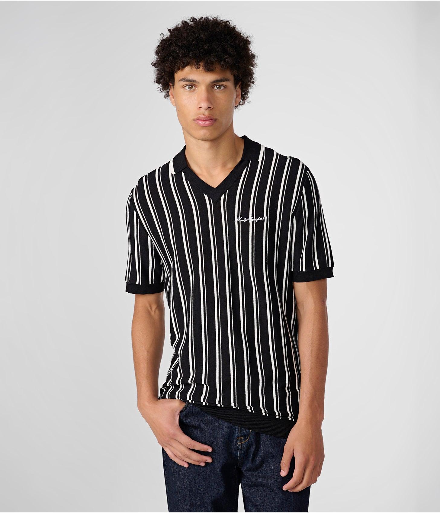 Karl Lagerfeld | Men's V-neck Knit Striped Polo Shirt | Black/white |  Rayon/nylon | Size Xs for Men | Lyst