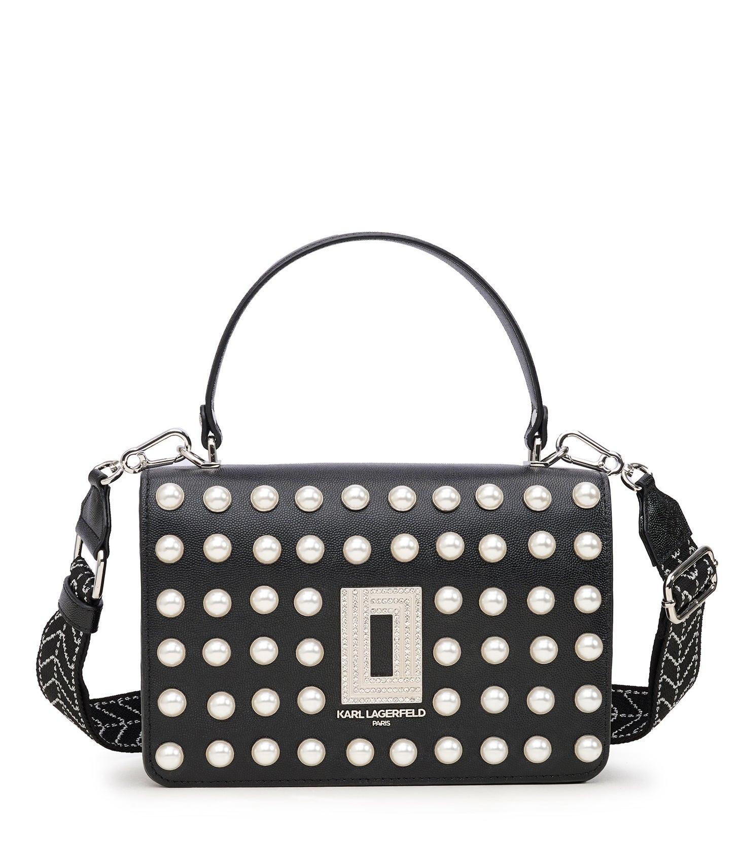 Karl Lagerfeld Women's Simone Top Handle Crossbody Bag Black/pearl