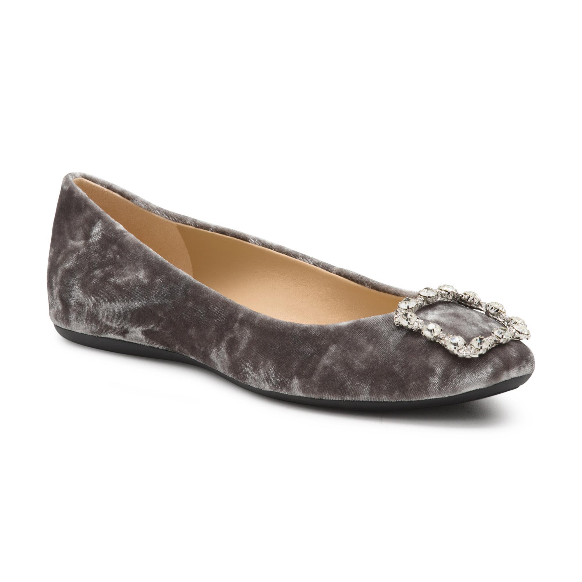 Karl Lagerfeld Valois Crushed Velvet Ballet Flats in Silver (Metallic