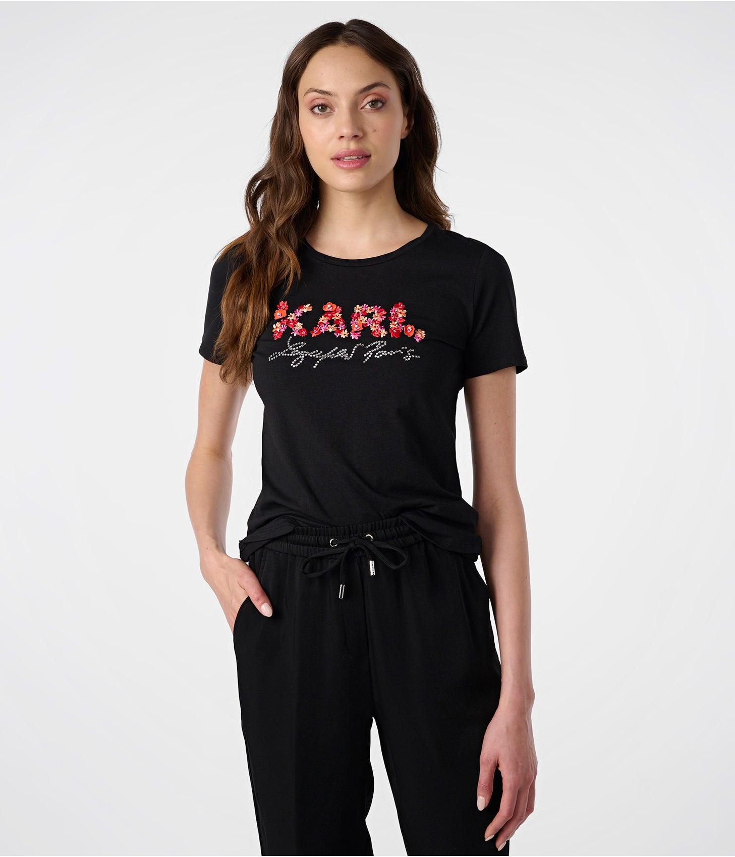 Karl Lagerfeld | Women's Logo Daisy T-shirt | Black | Cotton