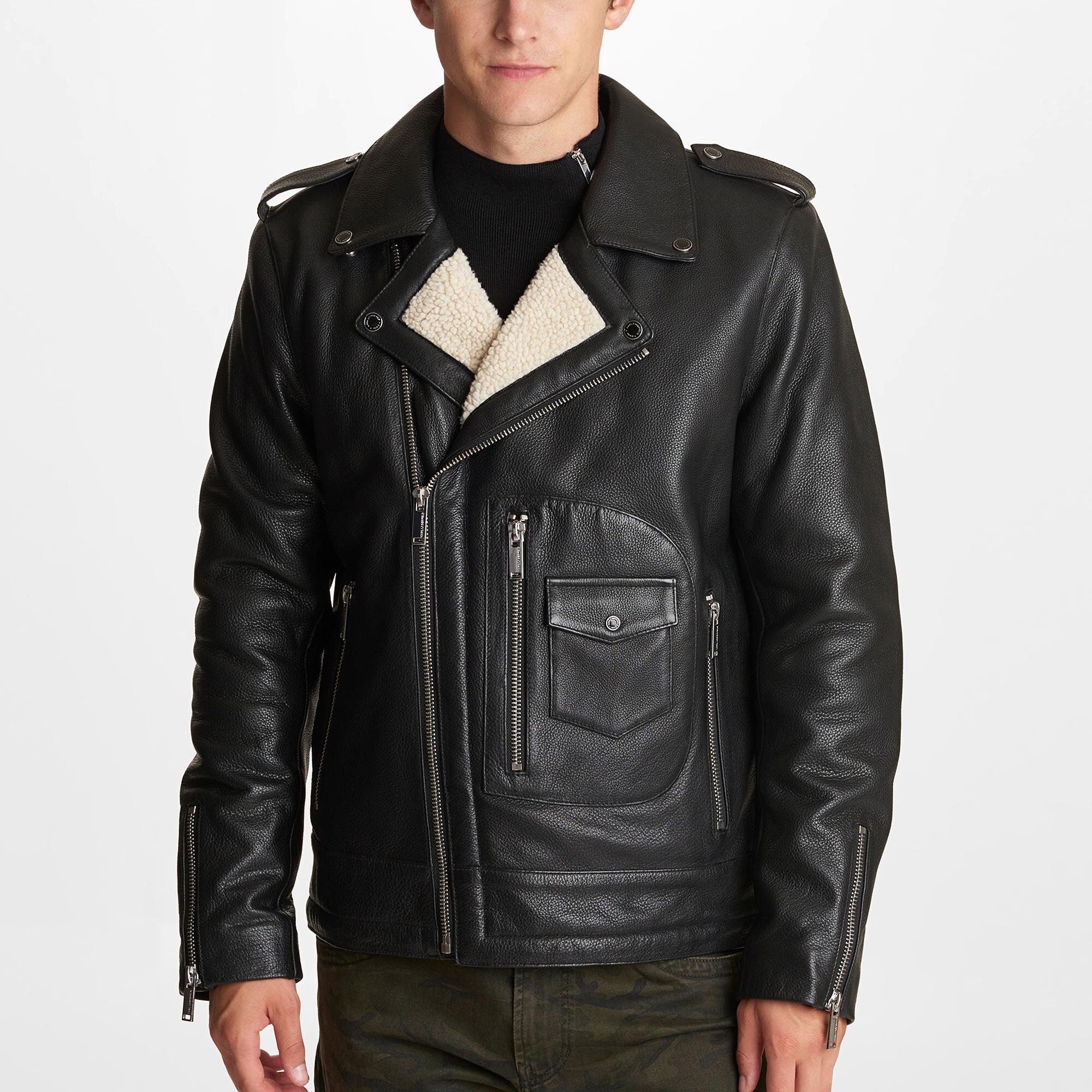 Karl Lagerfeld Sherpa Lined Leather Jacket in Black - Lyst