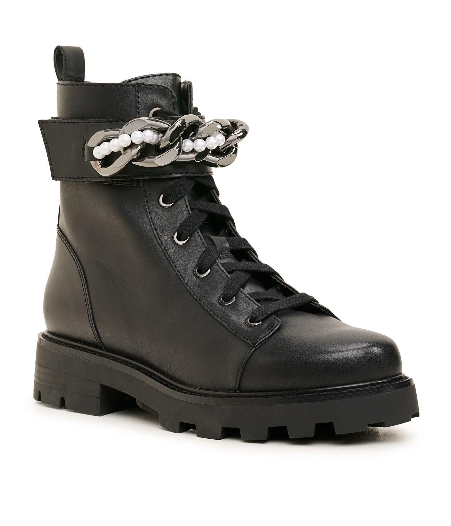Karl Lagerfeld | Women's Maxi Pearl Chain Combat Boot | Black | Size 5 ...