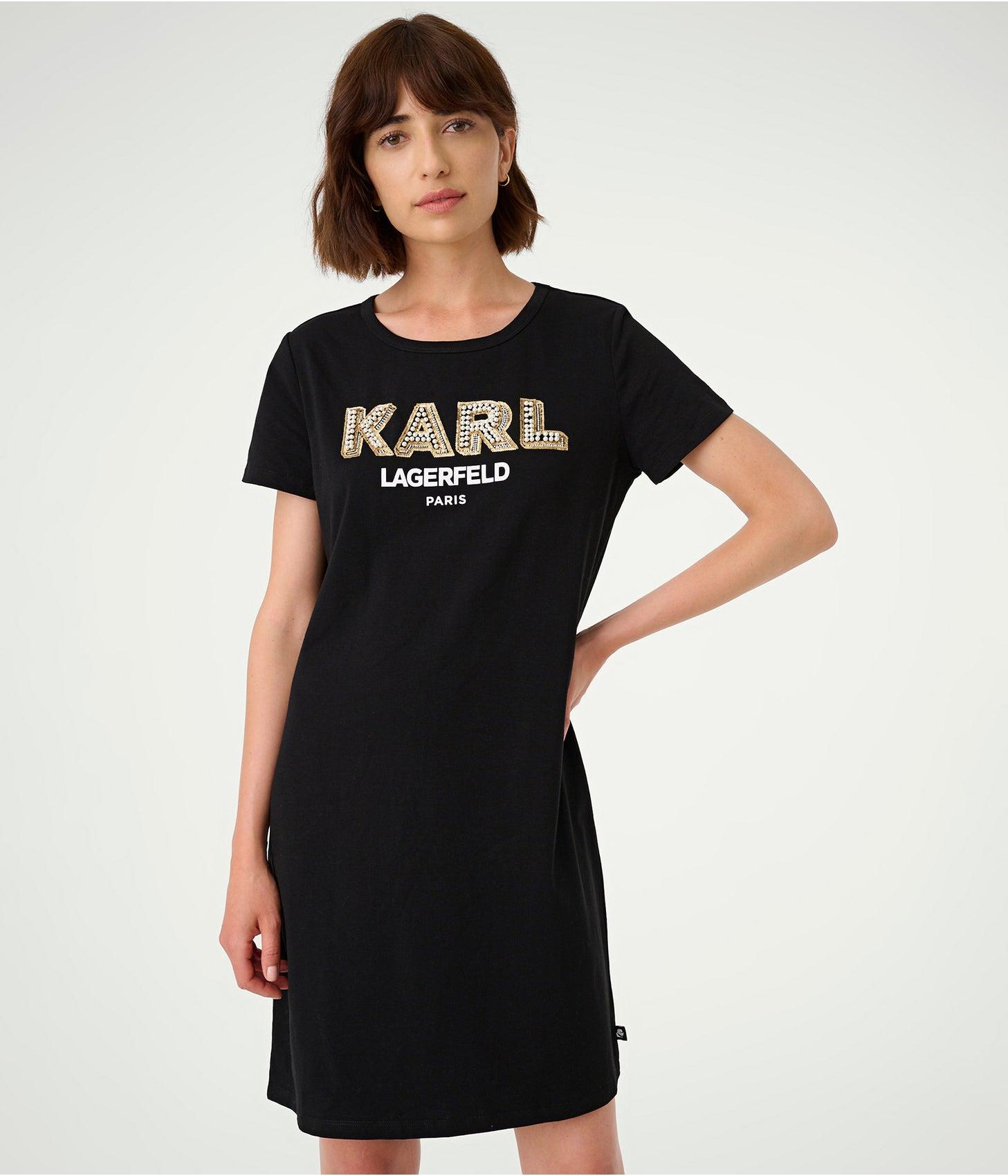 Bestuiver Keelholte afstand Karl Lagerfeld | Women's Karl Beading T-shirt Shirt Dress | Black/gold |  Size Small | Lyst