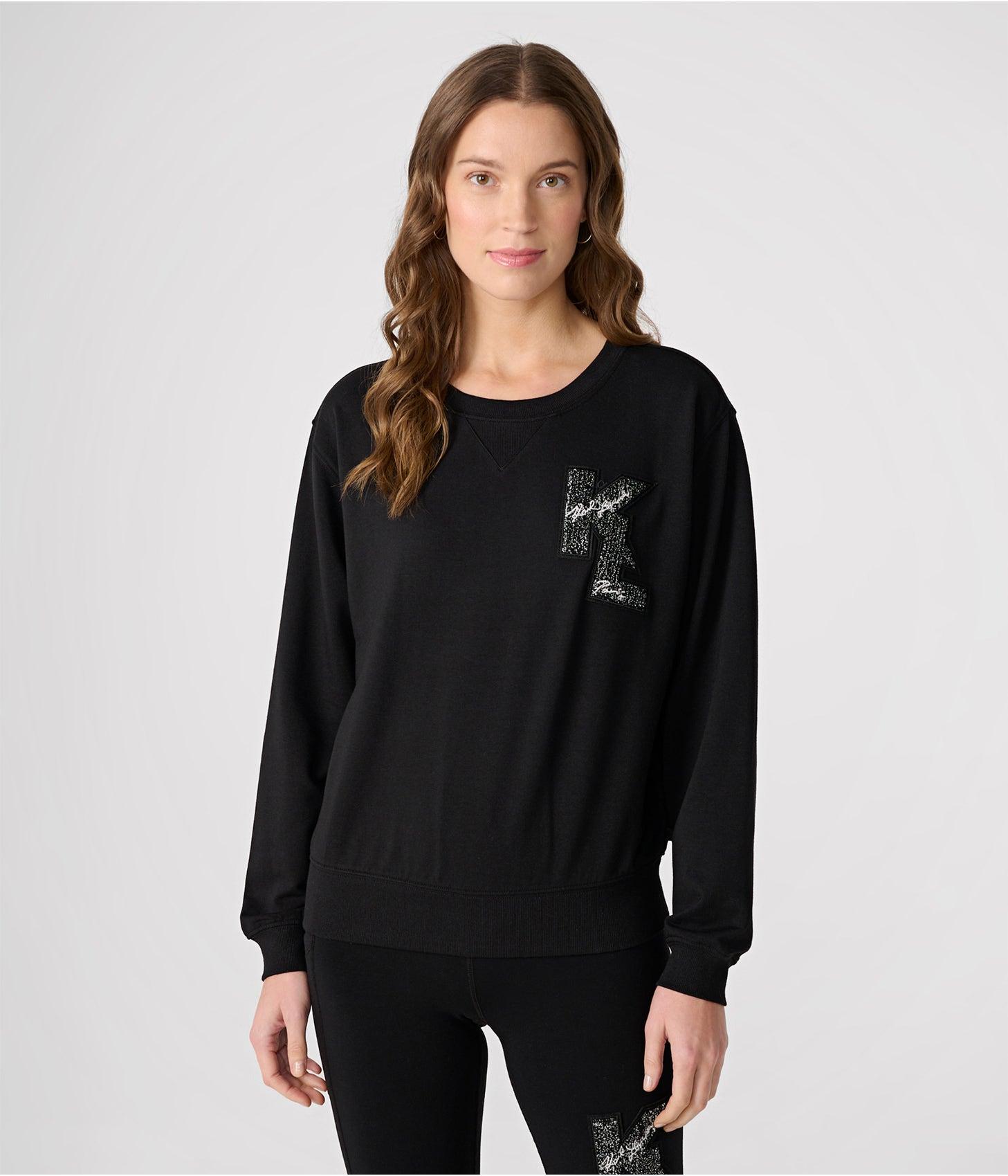 Karl Lagerfeld | Women\'s Monogram Varsity Patch Sweatshirt | Black |  Cottton/modal/spandex | Size Xs | Lyst
