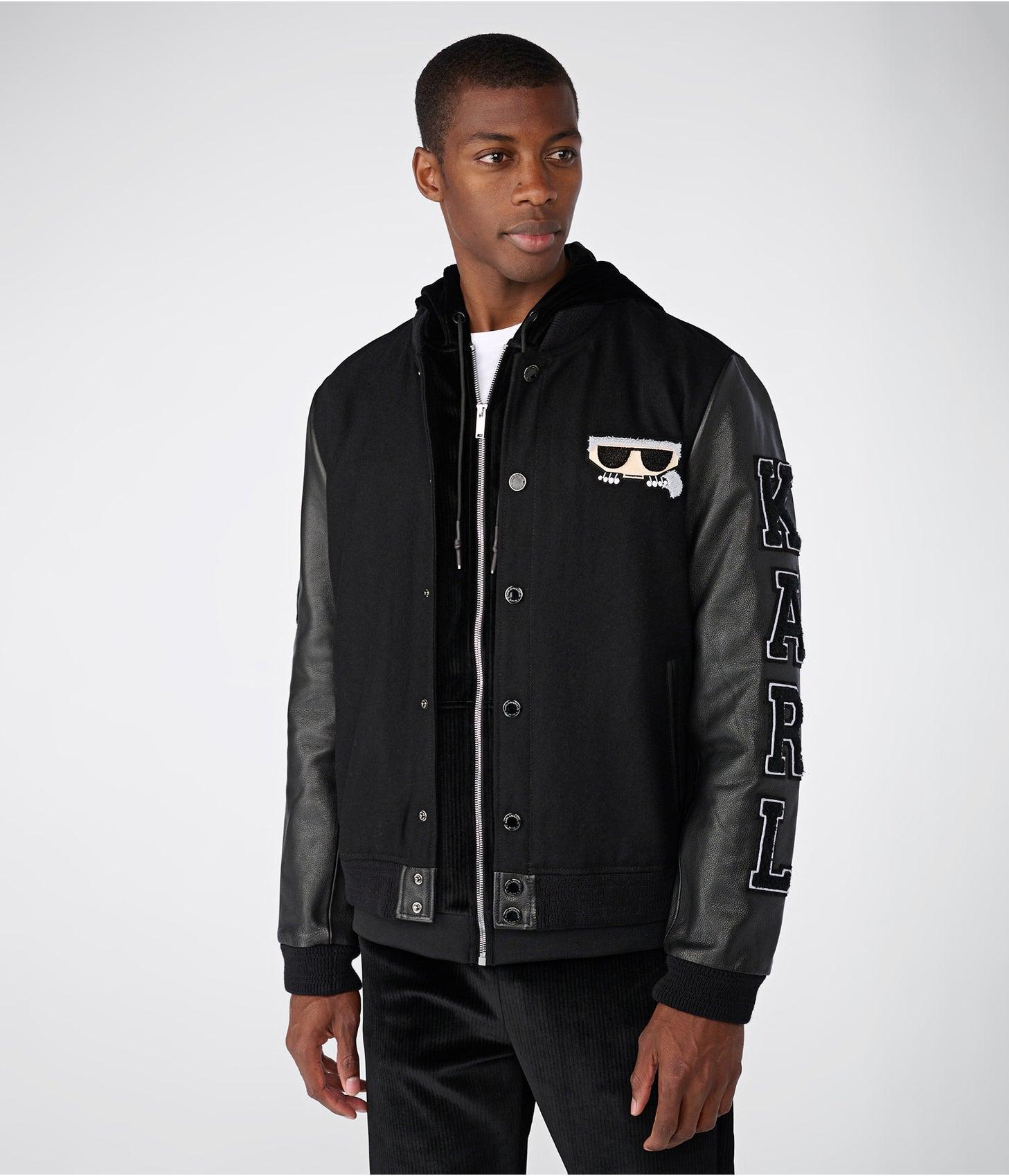 Karl Lagerfeld | Men's Wool And Leather Blend Varsity Bomber Jacket | Black  | Acrylic/polyester | Size Medium for Men | Lyst