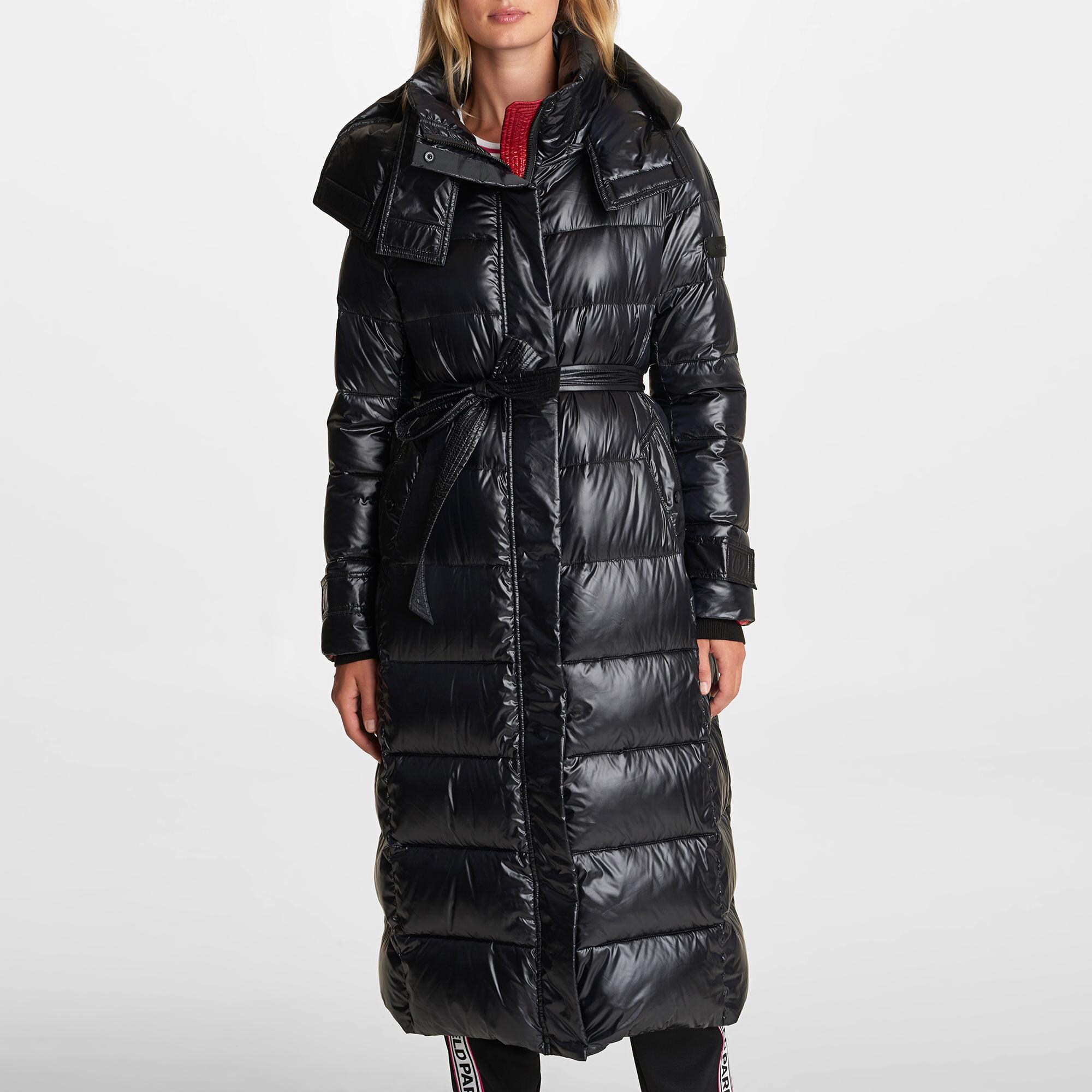 Karl Lagerfeld Synthetic Contrast Maxi Belted Long Puffer in Black - Lyst