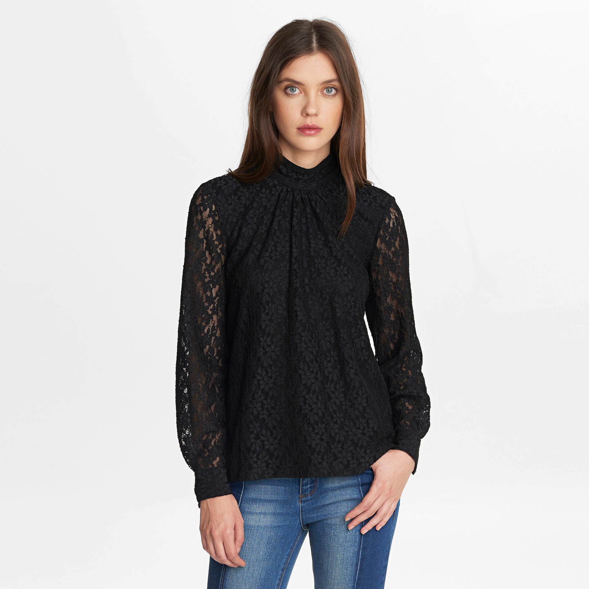 Download Karl Lagerfeld Long Sleeve Lace Top With Mock Neck in ...
