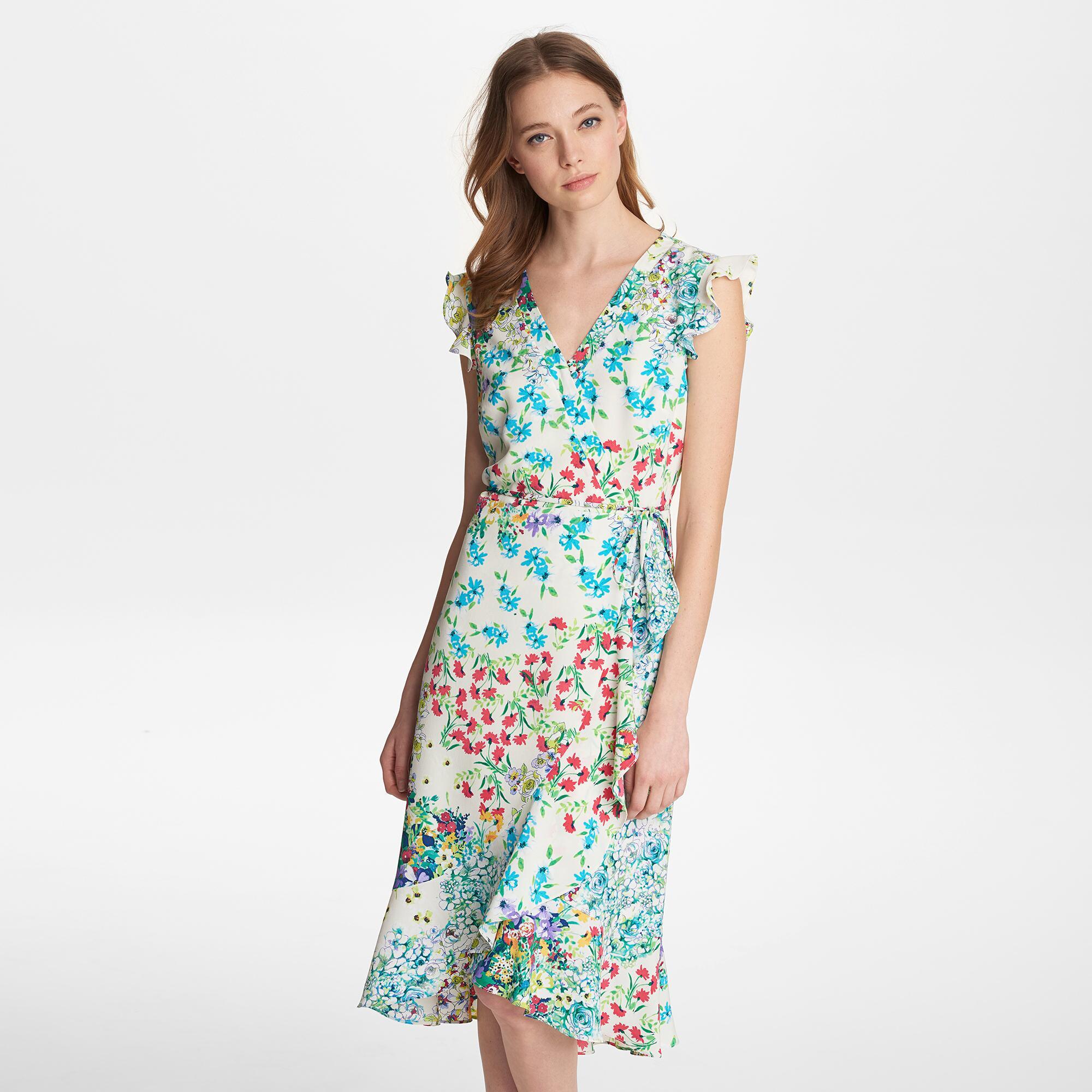 Karl Lagerfeld Synthetic Floral Midi Dress With Ruffle Hem in ...