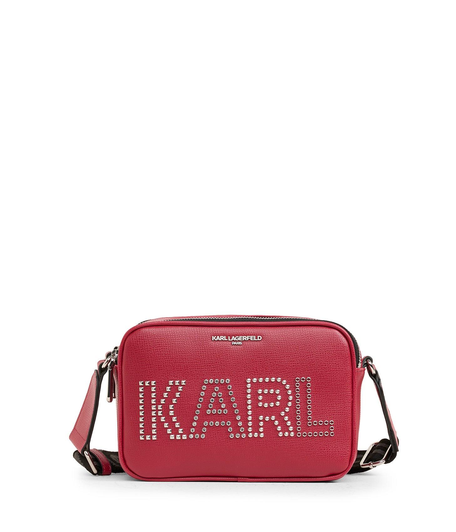 Karl Lagerfeld Women's Maybelle Camera Crossbody Bag Red Logo