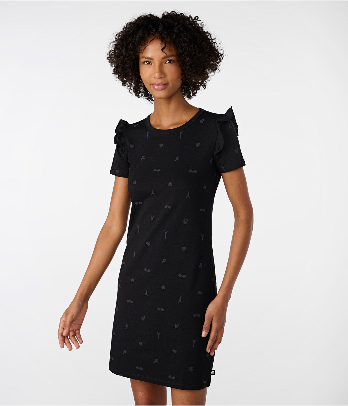 Karl Lagerfeld Paris Women's Polka Dot Cotton Shirt Dress, Black