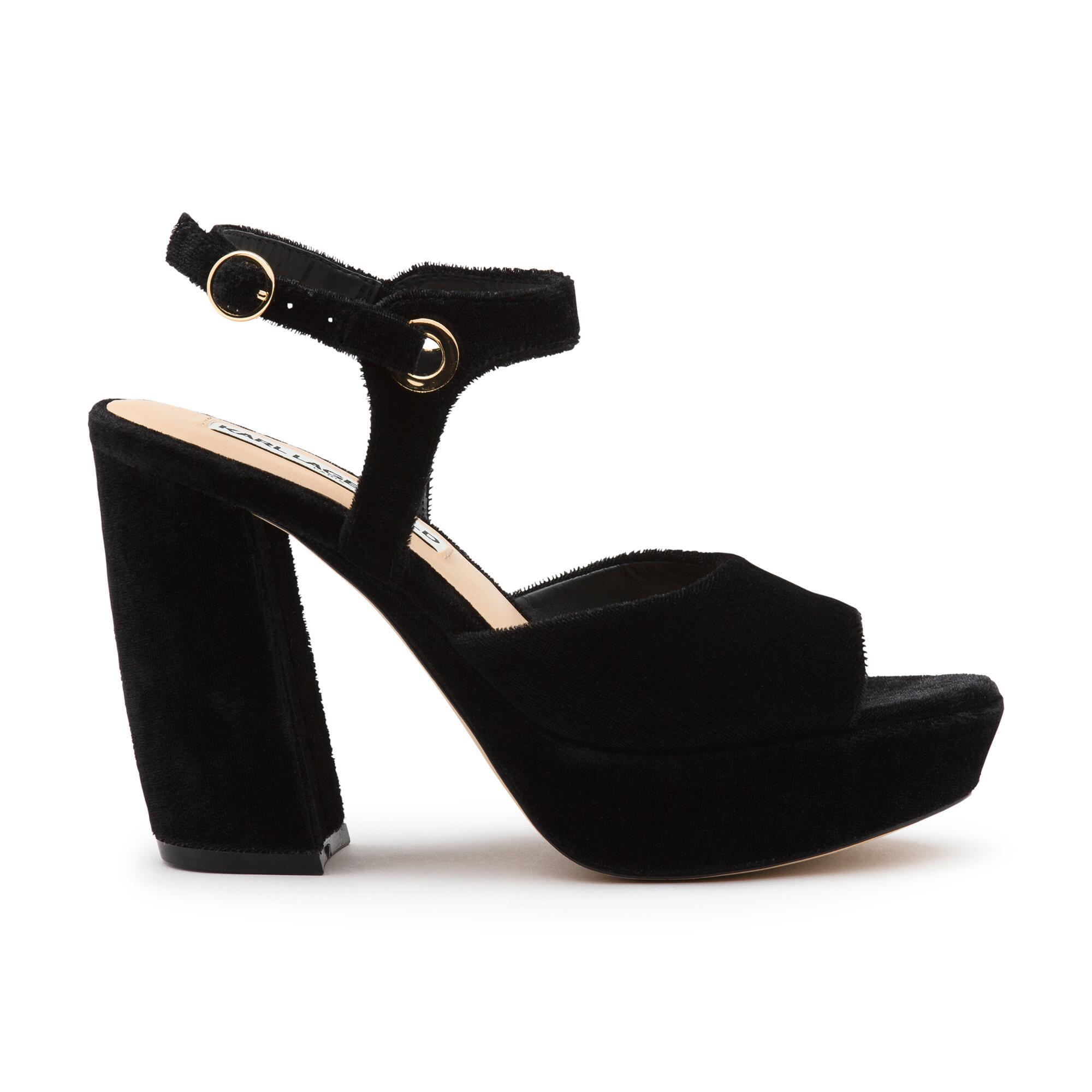 Karl Lagerfeld Debby Velvet Platform Asymmetrical Heel in Black - Lyst