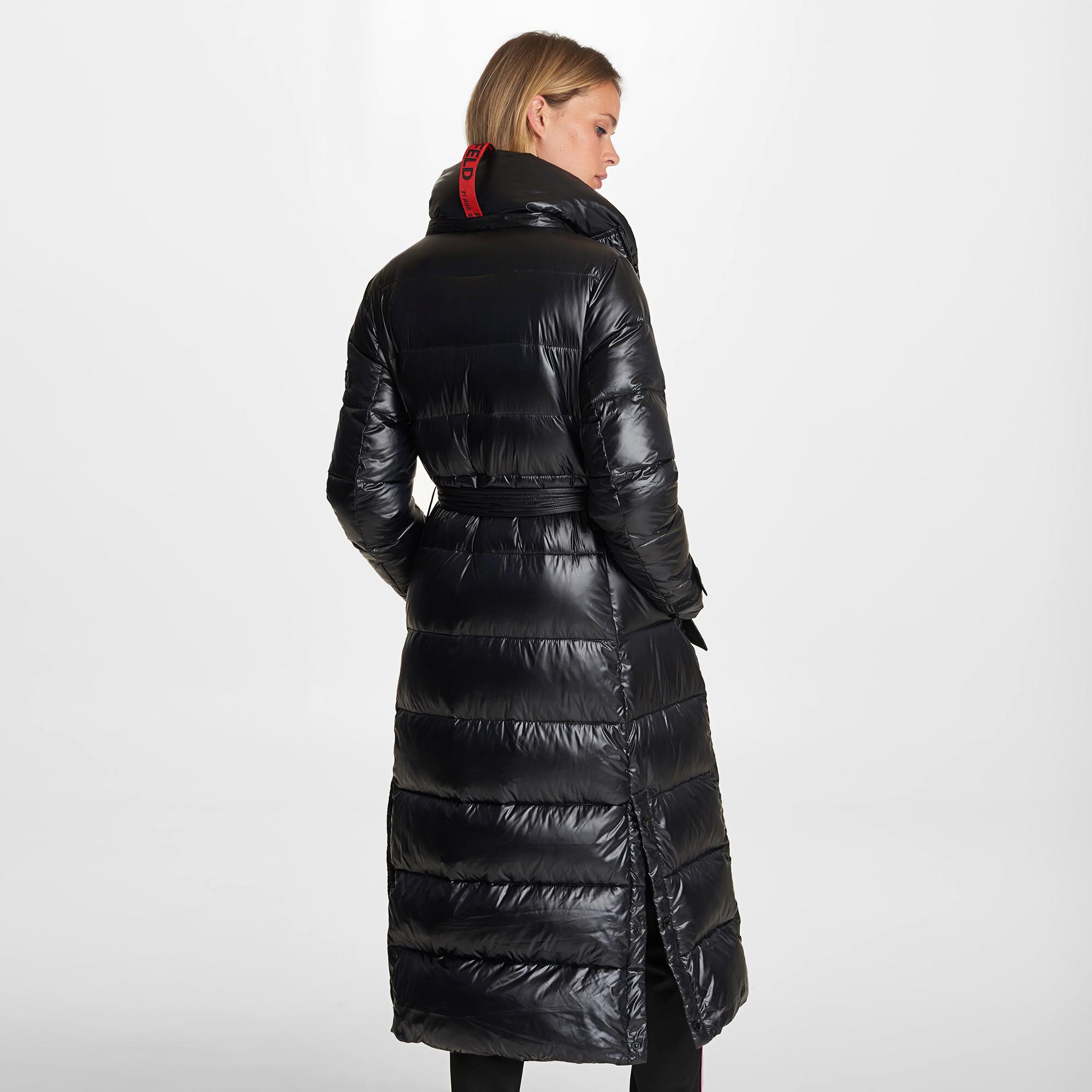 Karl Lagerfeld Contrast Maxi Belted Long Puffer in Black | Lyst