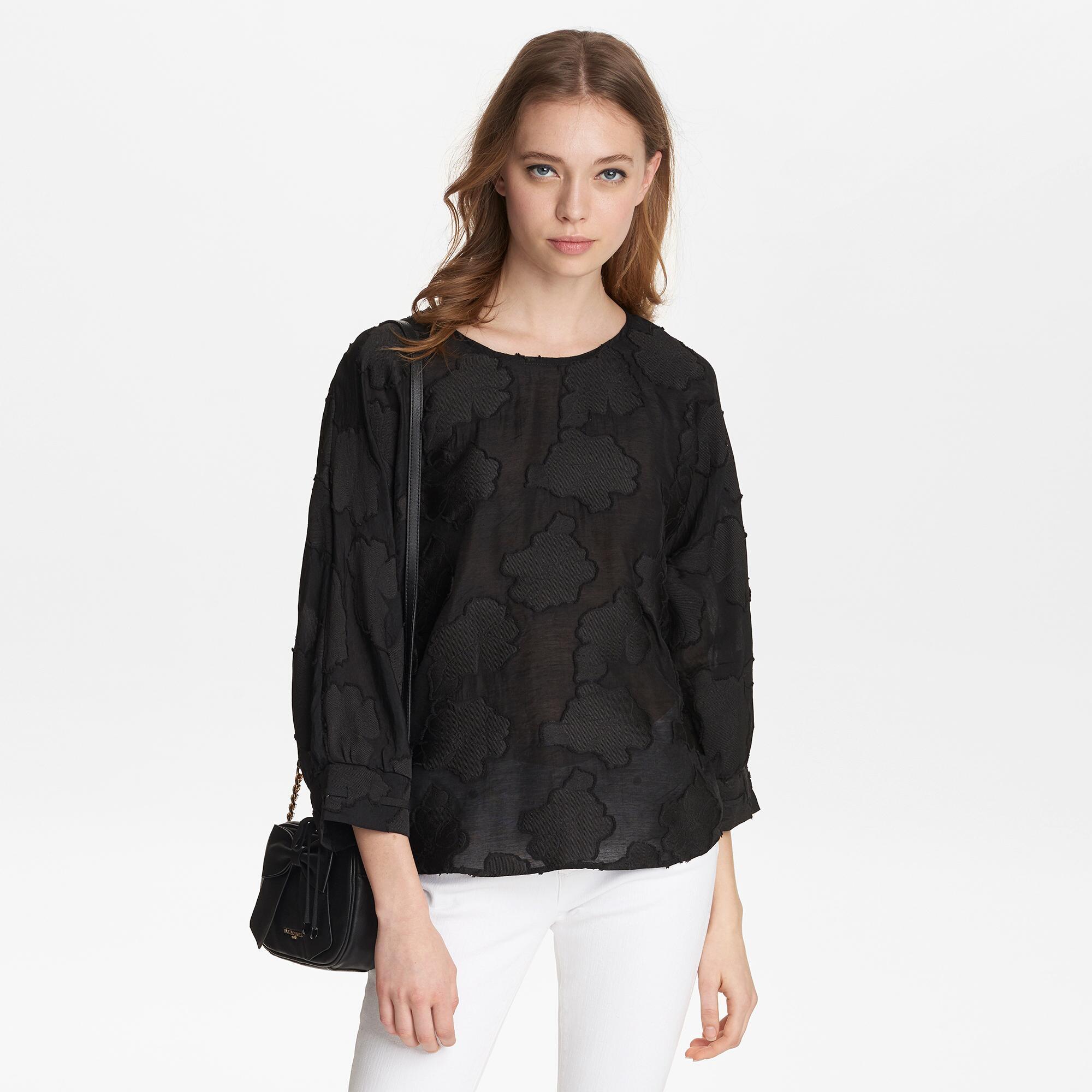 Karl Lagerfeld Lace Floral Burnout Blouse in Black - Lyst