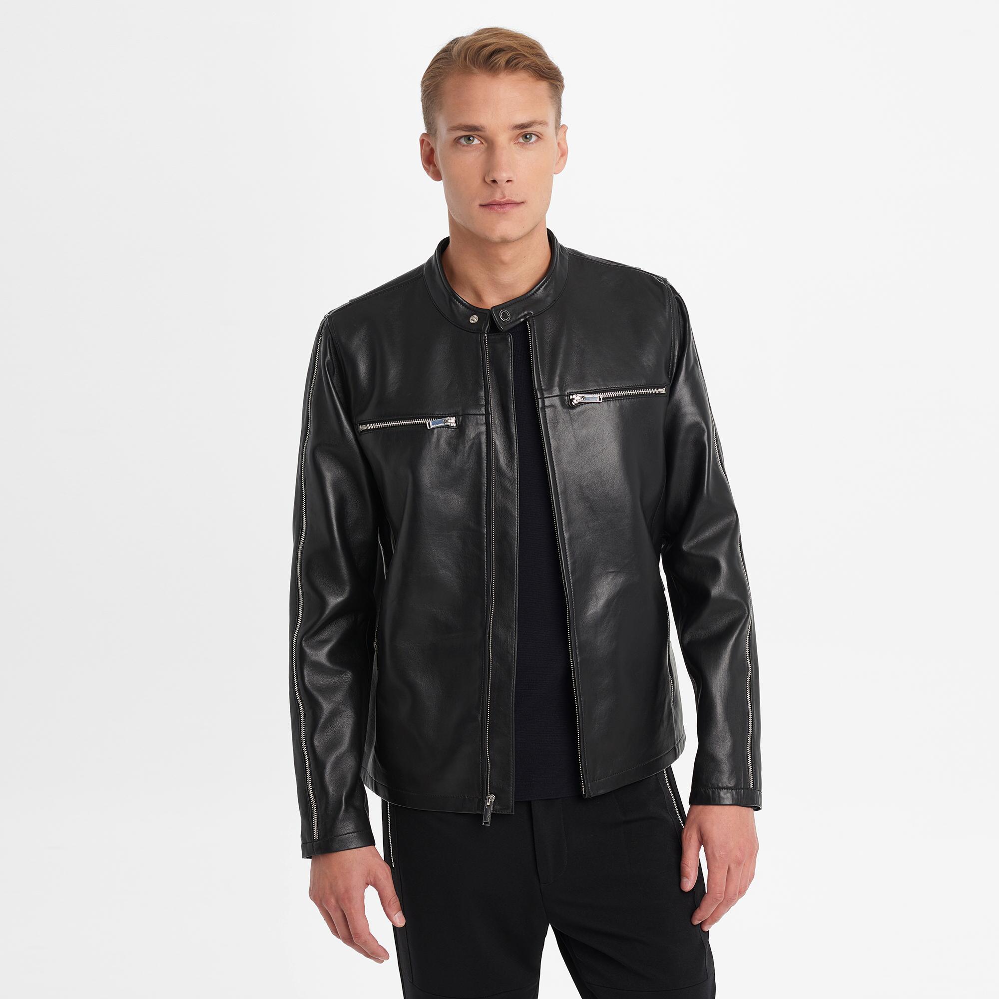 Karl Lagerfeld Full Zip Leather Jacket in Black for Men - Lyst