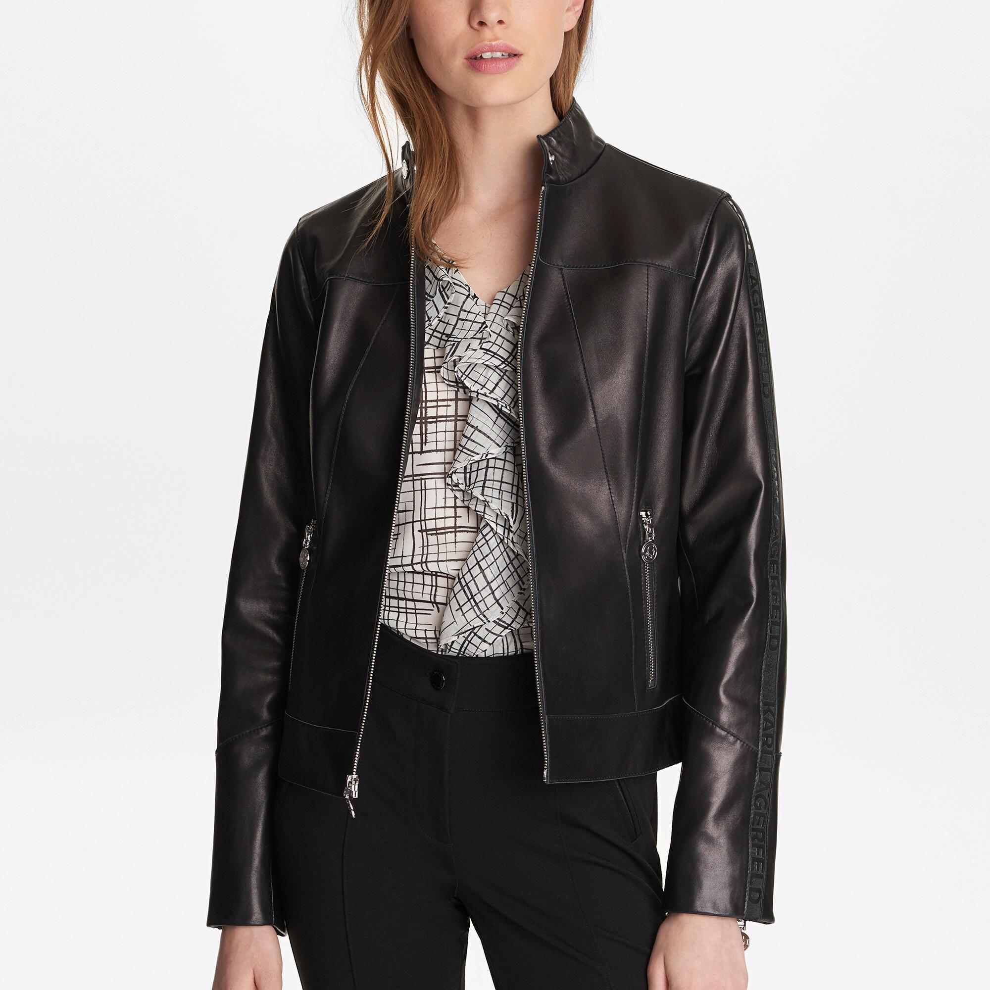 Zip Leather Jacket With Logo Taping