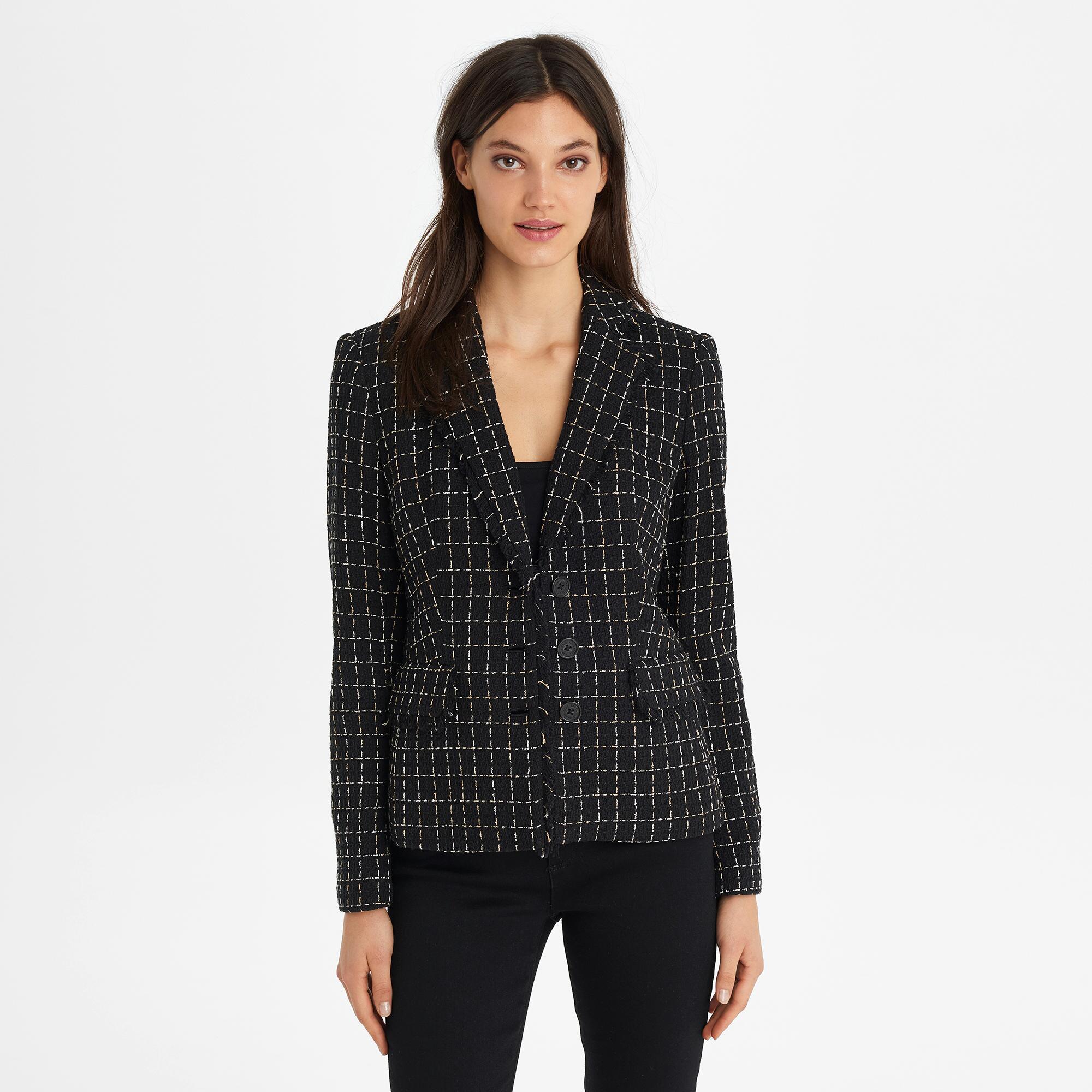 Karl Lagerfeld Plaid Tweed Blazer in Black - Lyst