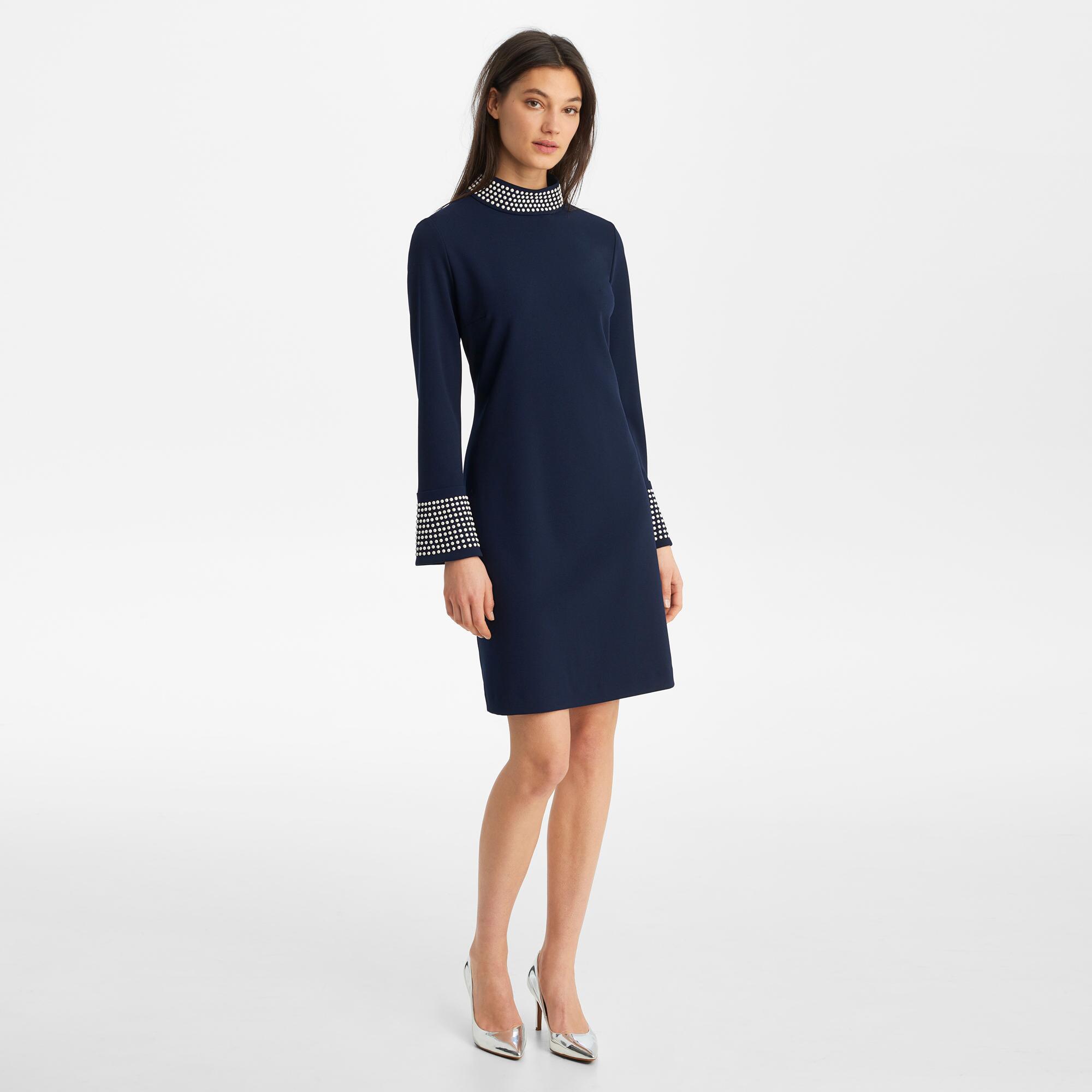 Karl Lagerfeld Synthetic Scuba Crepe Long Sleeve Pearl Dress in Blue Lyst
