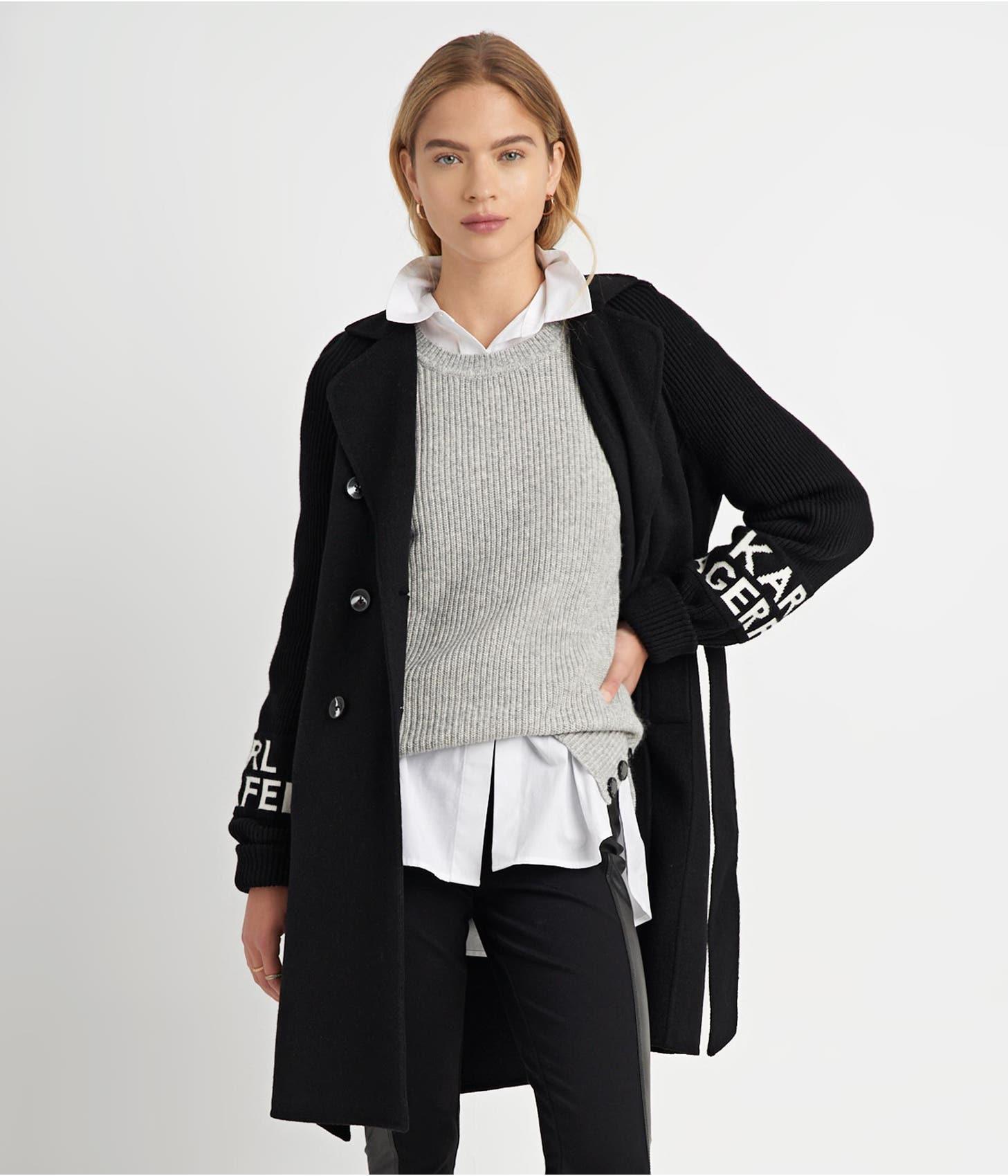 Karl Lagerfeld | Women's Wool Intarsia Knit Coat | Black | Size Xs | Lyst