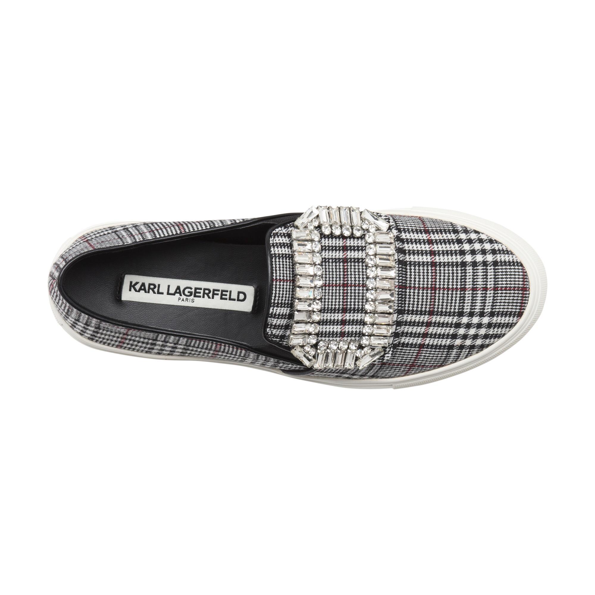 Karl Lagerfeld Suede Ermine Plaid Slip On Sneaker in Black Lyst