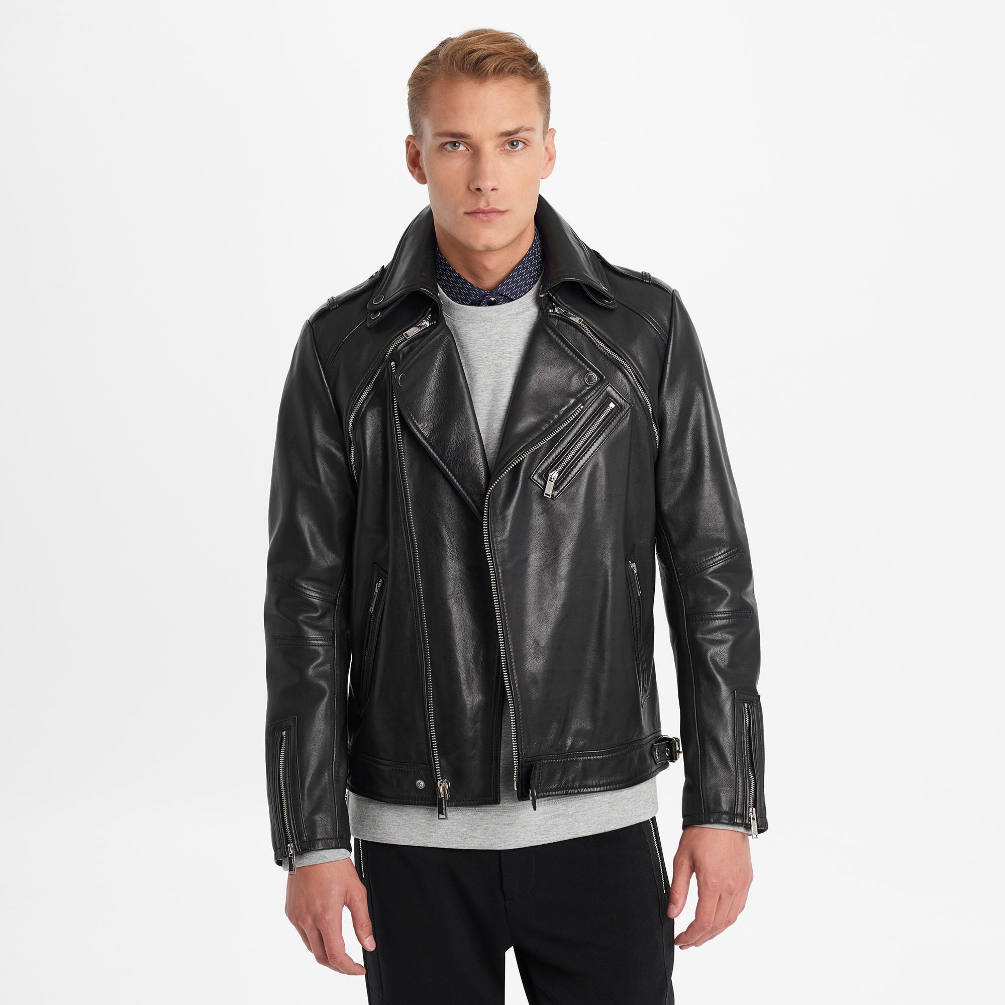 Karl Lagerfeld Asymmetrical Leather Jacket in Black for Men - Lyst
